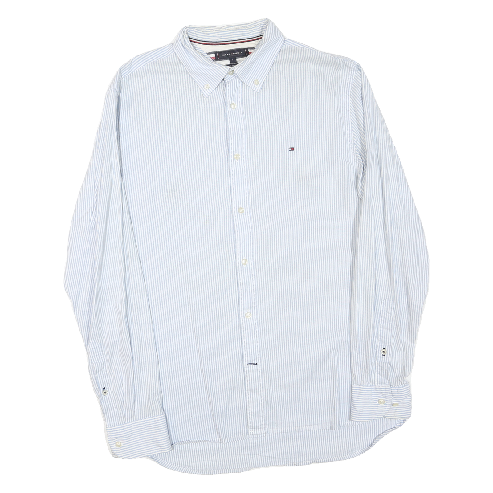 TOMMY HILFIGER Mens Blue & White Stripe Shirt L Button-Down Collar Long Sleeve Refurbished - N/A refurbished available on Cerqular