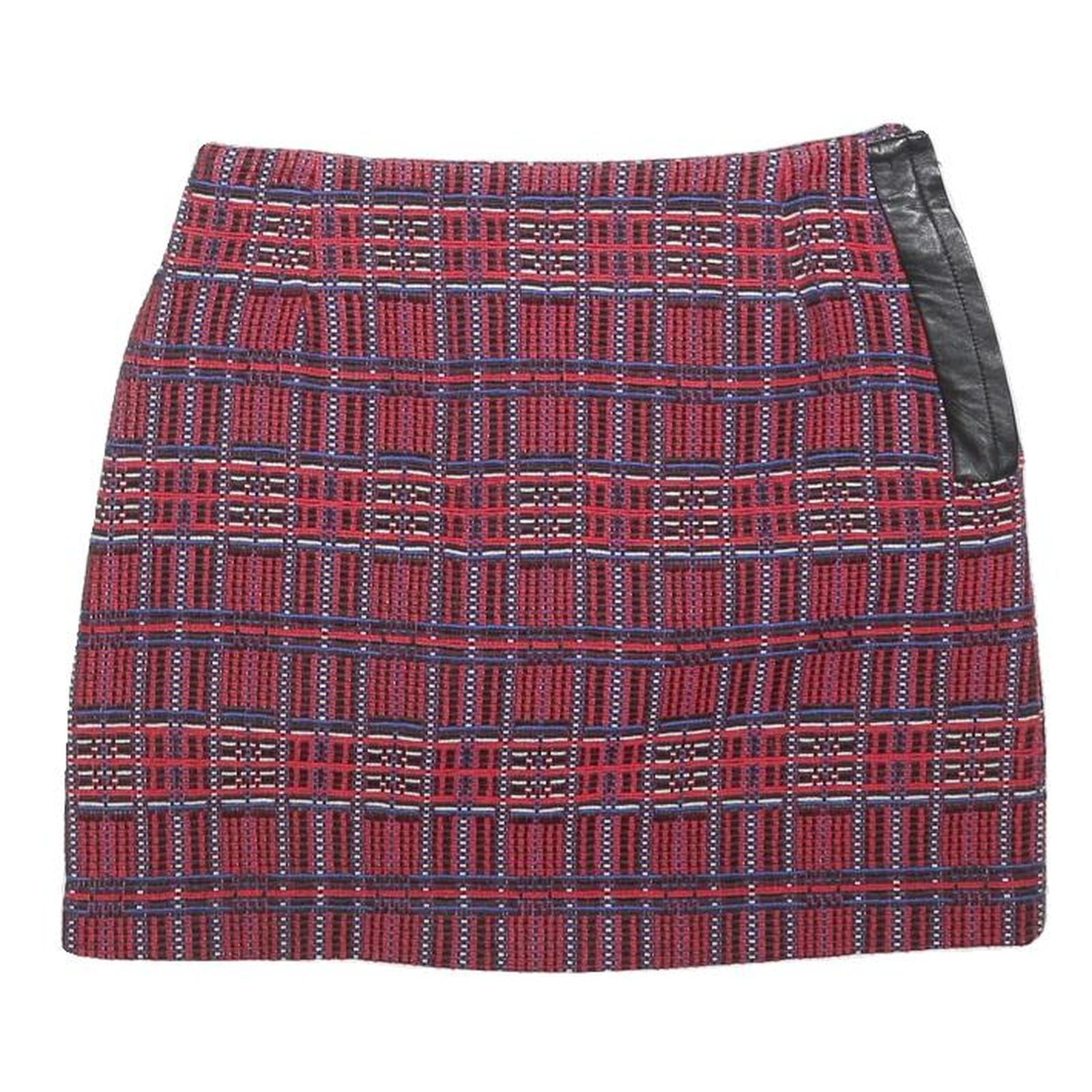 CLAUDIE PIERLOT Womens Red Mini Cotton Blend Skirt S Plaid Pattern Zip Closure Refurbished - N/A refurbished available on Cerqular