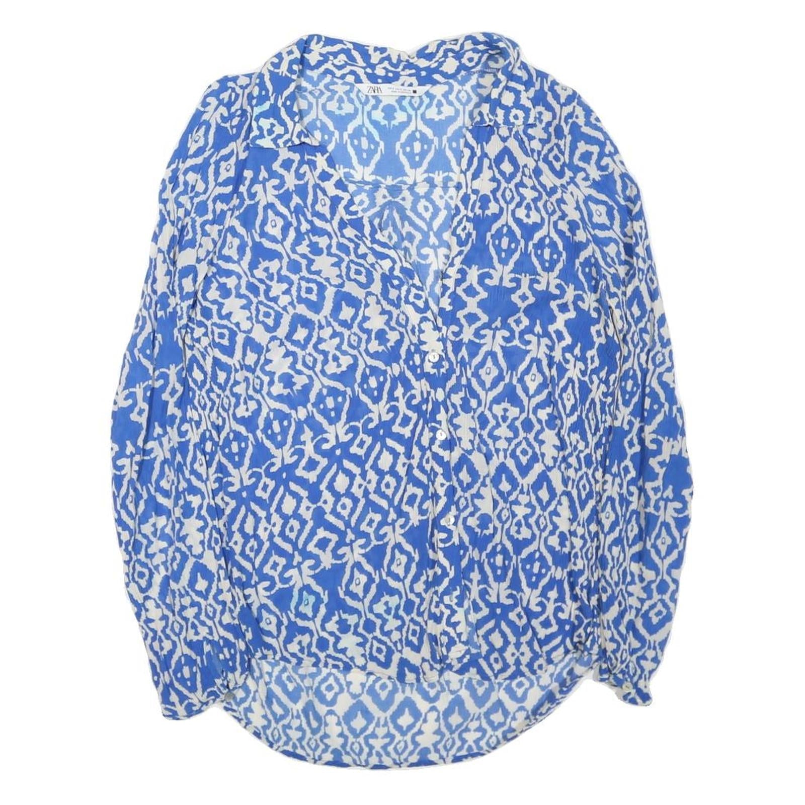 ZARA Womens Blue & White Printed Shirt Long Sleeve Collared S Lightweight Refurbished - N/A refurbished available on Cerqular