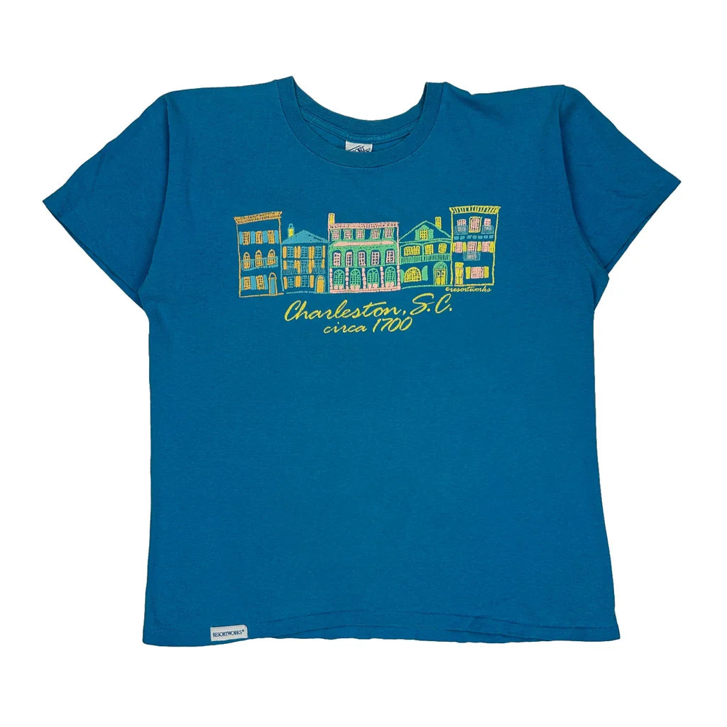 Buy Made In USA Single Stitch Charleston Resort Reworks Graphic T-Shirt - Large Blue Cotton Refurbished - $29.47 Made In USA Single Stitch Charleston Resort Reworks Graphic T-Shirt - Large Blue Cotton Refurbished - Thrifted (note: this is a term often used to describe second- refurbished available on Cerqular