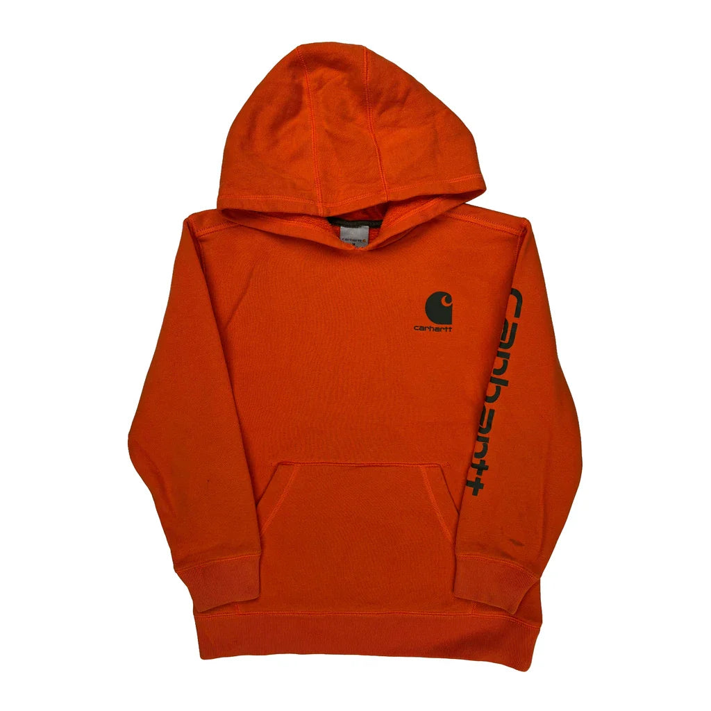 Age 10-12 Carhartt Hoodie - Medium Orange Cotton Refurbished - Thrifted (note: this is a term often used to describe second- refurbished available on Cerqular