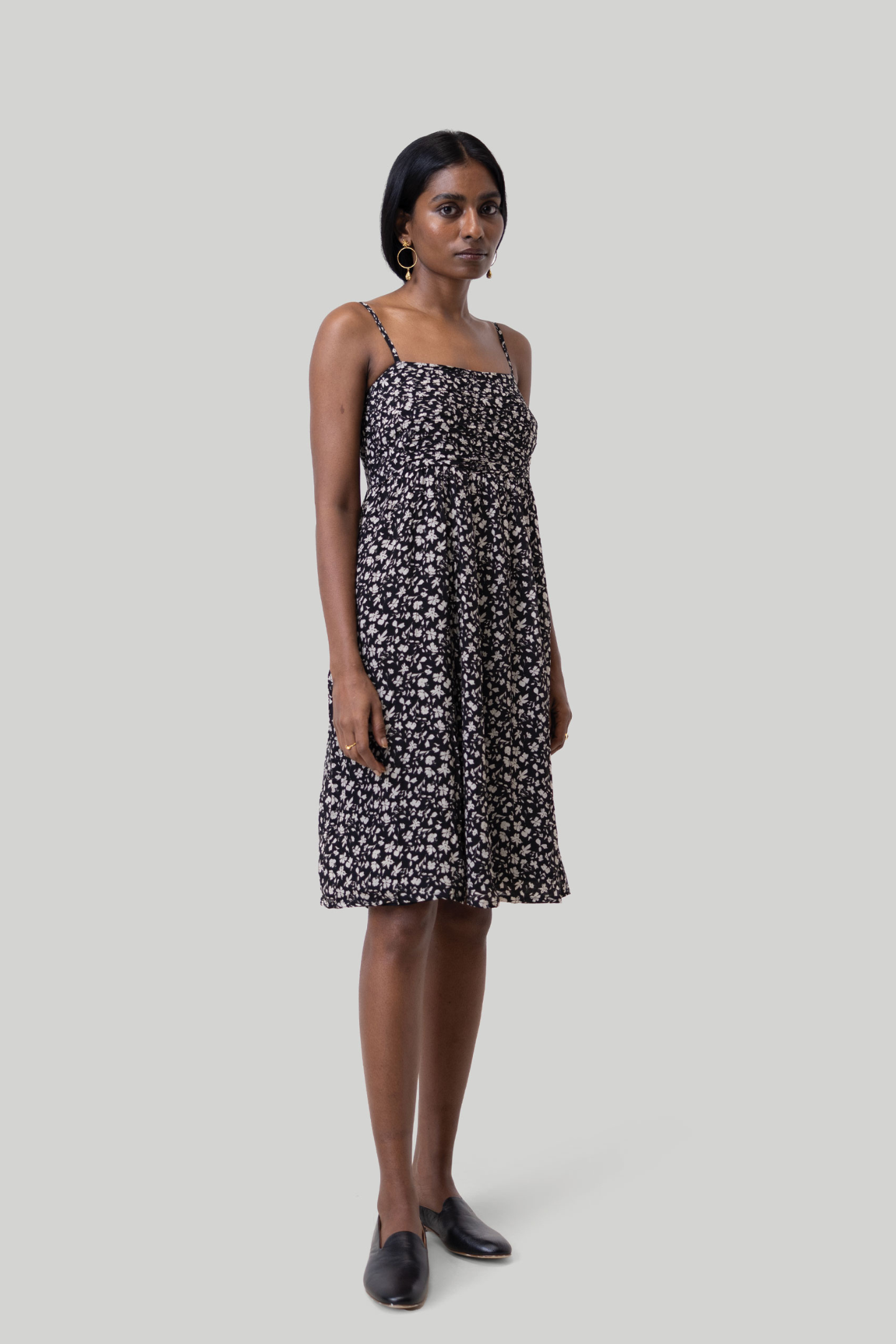 Ruched Strappy Mini Black Floral Dress | Color: Monochrome Medley | Size: 2XL Refurbished - Resistor (Note: This is a generic term for an electronic component, refurbished available on Cerqular