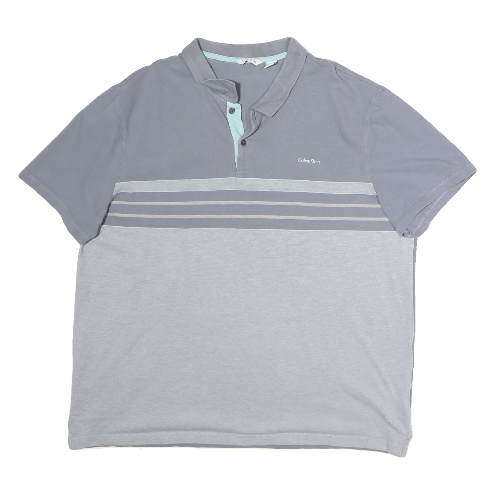 CALVIN KLEIN Mens Blue & Light Blue Cotton Short Sleeve Striped 2XL Polo Shirt Refurbished - N/A refurbished available on Cerqular