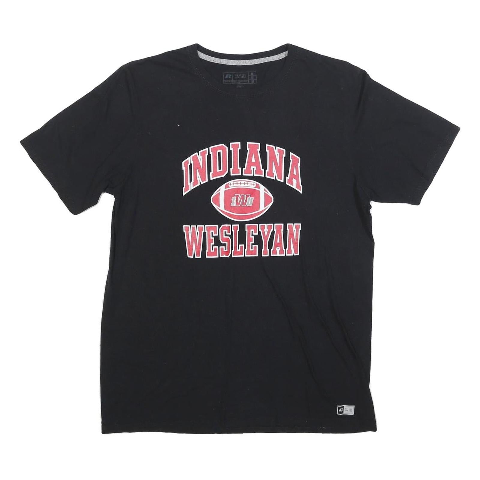 RUSSELL ATHLETIC Mens Black Indiana Wesleyan Graphic T-Shirt M Crew Neck Short Refurbished - N/A refurbished available on Cerqular