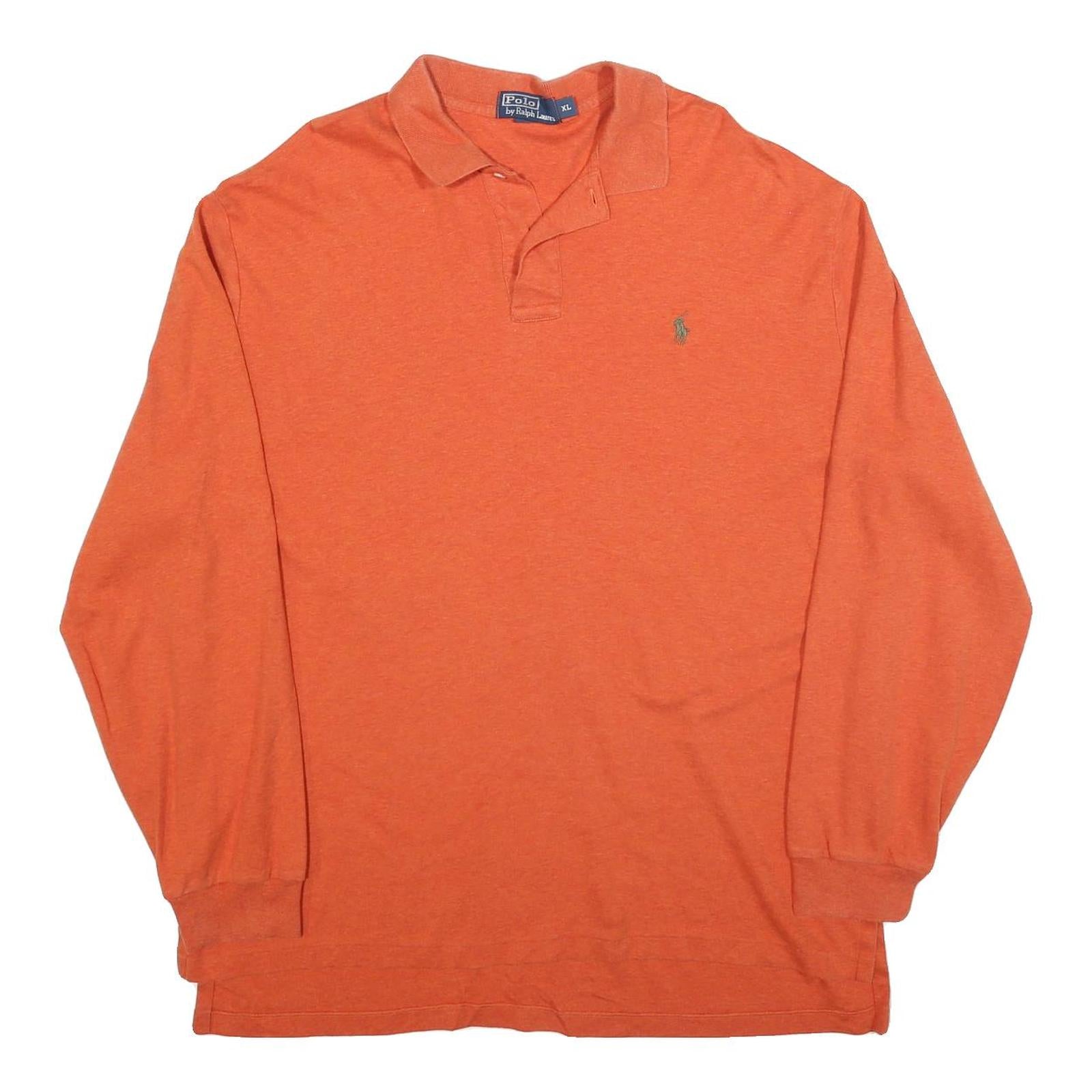 POLO RALPH LAUREN Mens Orange Long Sleeve Plain XL Cotton Blend Basic Polo Shirt Refurbished - N/A refurbished available on Cerqular