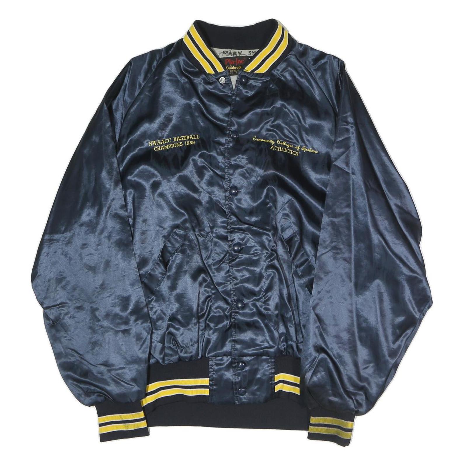 PLA-JACK Mens Navy Blue & Yellow Baseball Champion Satin Button Jacket XL Refurbished - N/A refurbished available on Cerqular