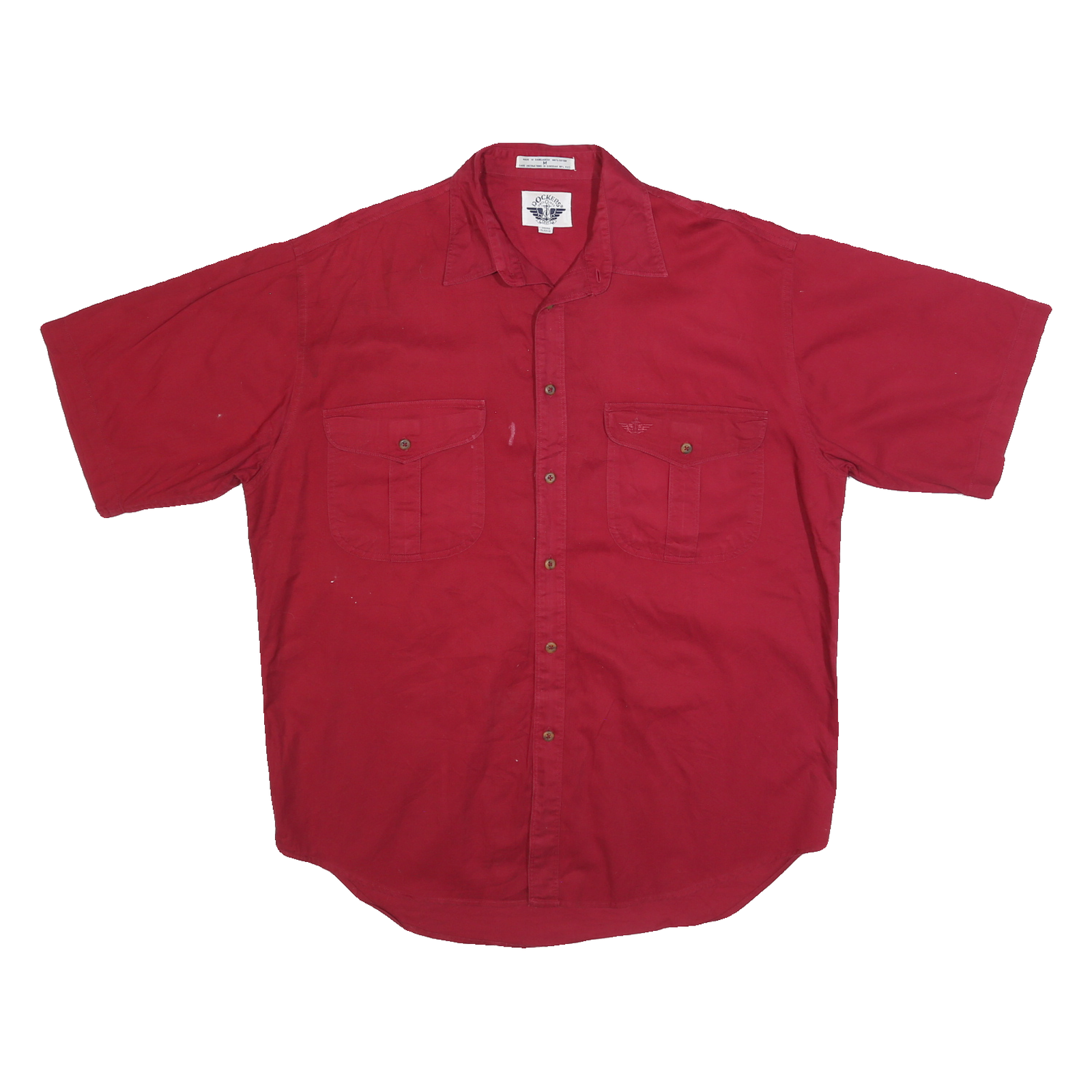 DOCKERS Mens Red Short Sleeve Cotton Blend Shirt M Casual Summer Button Front Refurbished - N/A refurbished available on Cerqular