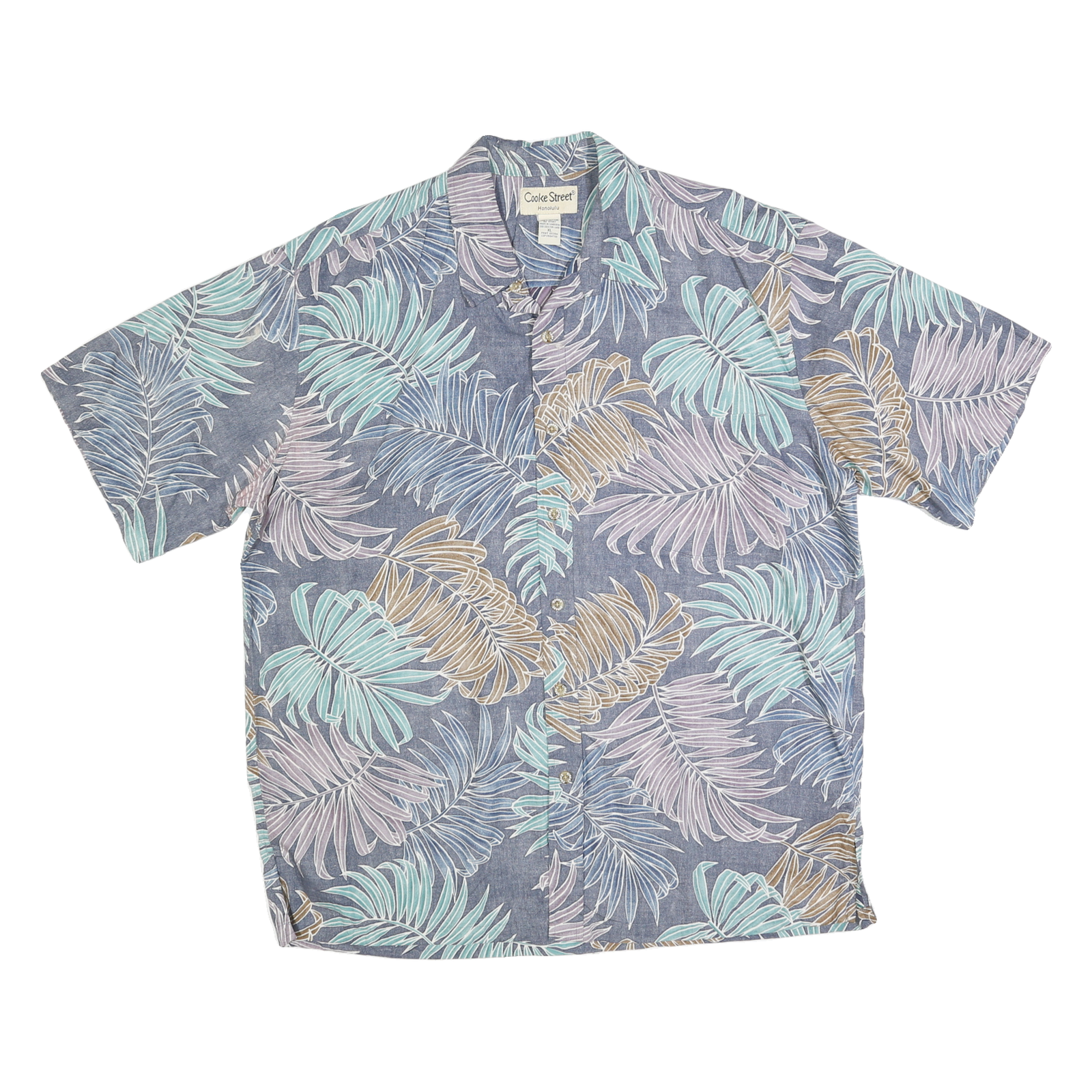 COOKE STREET Mens Blue & Brown Leaf Print Shirt XL Casual Cotton Blend Short Refurbished - N/A refurbished available on Cerqular