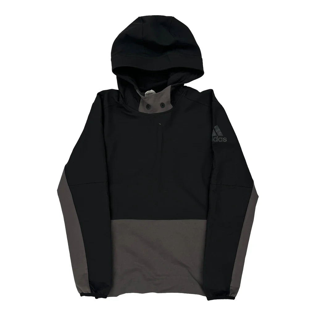 Adidas Hoodie - Small Black Polyester Refurbished - Thrifted (note: this is a term often used to describe second- refurbished available on Cerqular