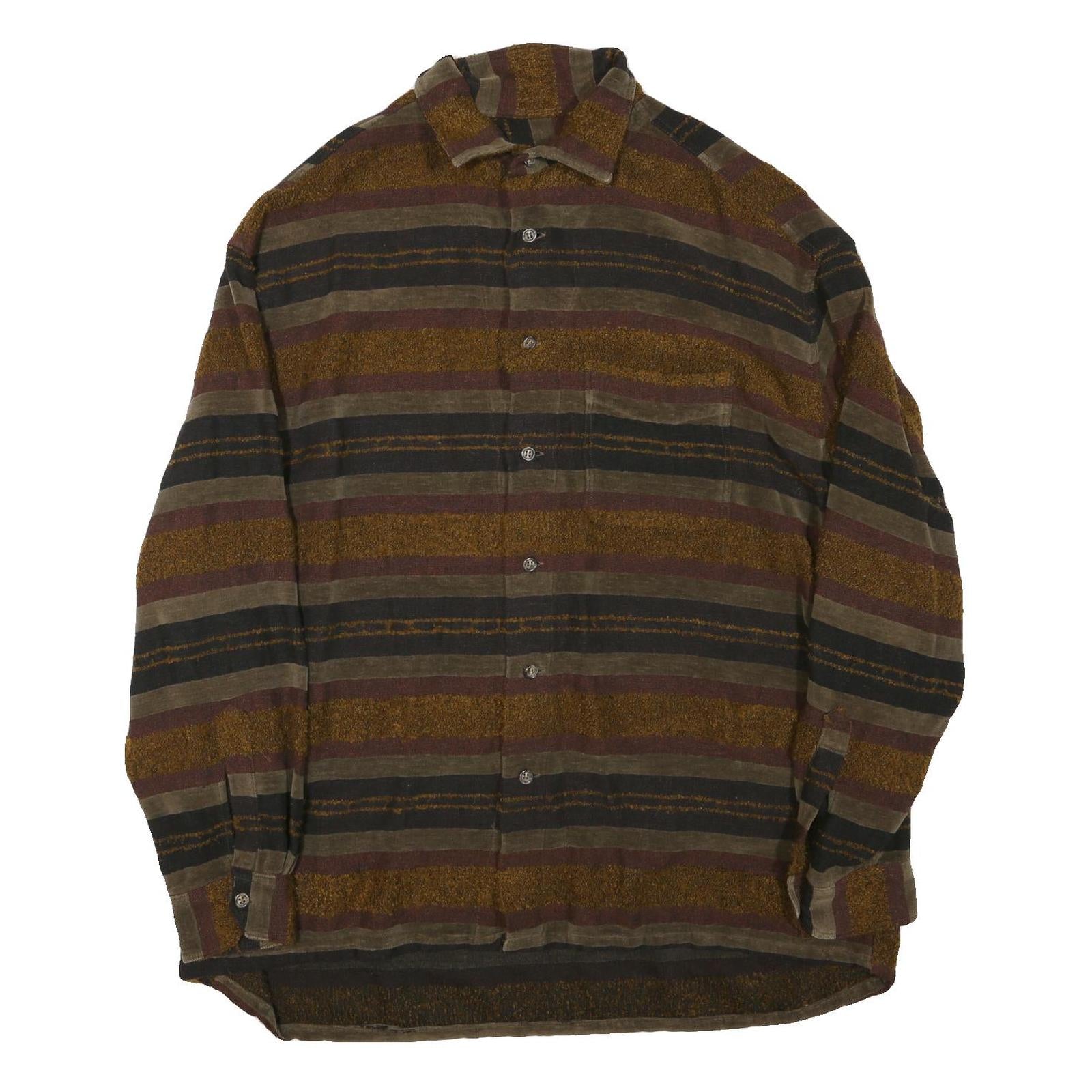 Mens Brown Black Striped Button Cotton Blend Shirt Jacket M Casual Comfortable Refurbished - N/A refurbished available on Cerqular
