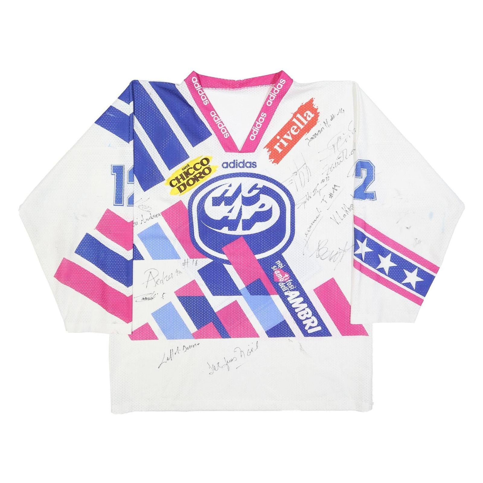 ADIDAS Mens White & Blue & Pink Graphic T-Shirt Long Sleeve V-Neck L Drawstring Refurbished - N/A refurbished available on Cerqular
