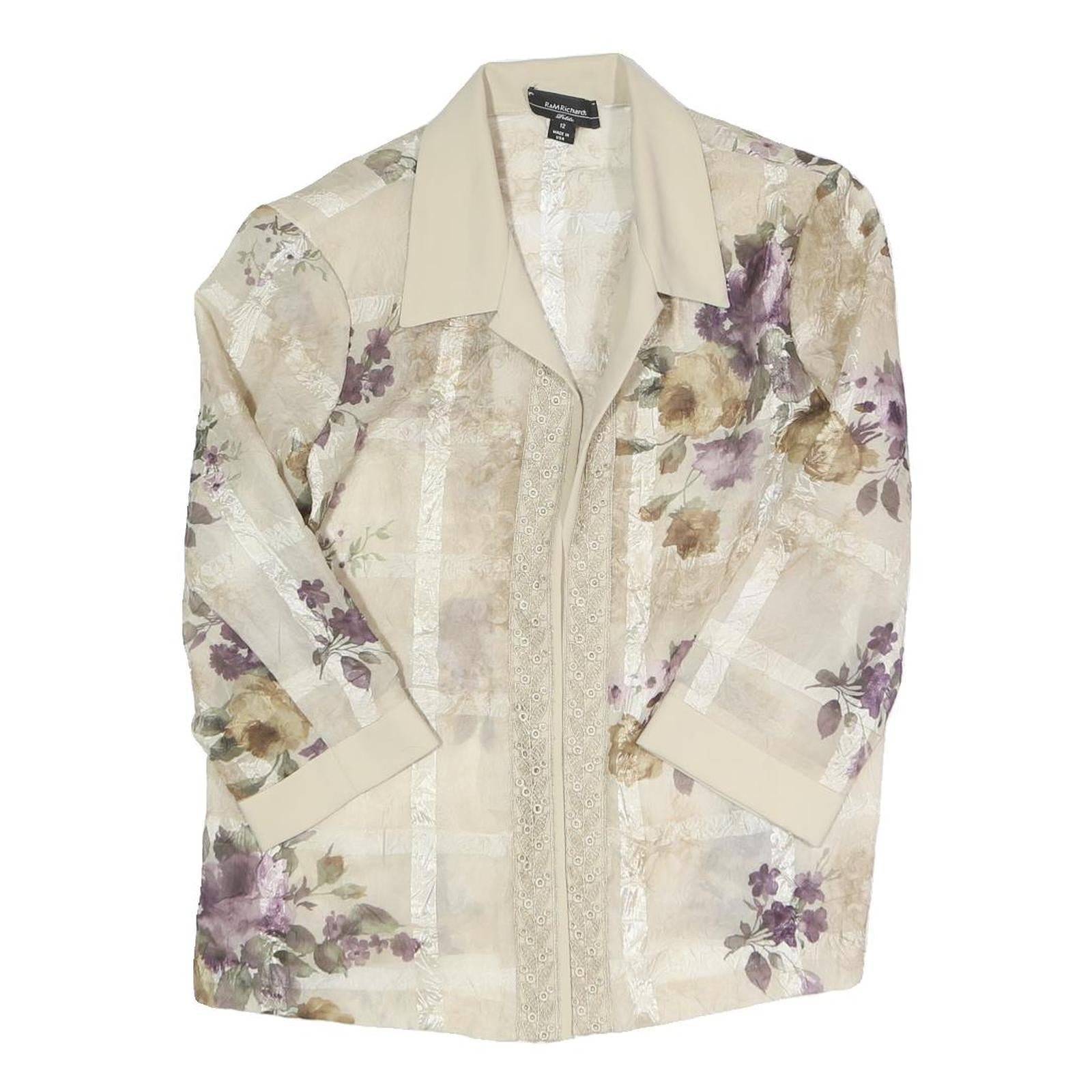 R&M RICHARDS Womens Cream Floral Printed Shirt Long Sleeve Collared UK 12 Refurbished - N/A refurbished available on Cerqular