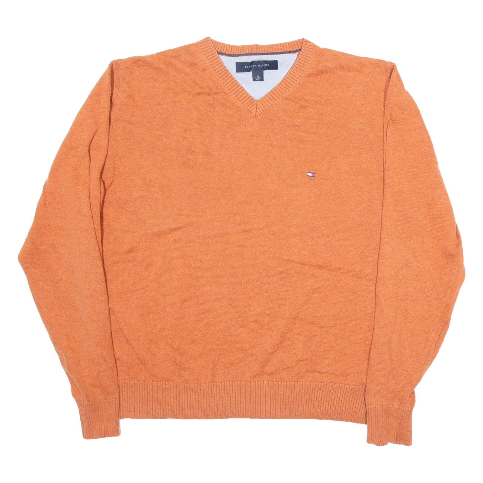 TOMMY HILFIGER Mens Jumper Orange V-Neck Tight Knit M Refurbished - N/A refurbished available on Cerqular
