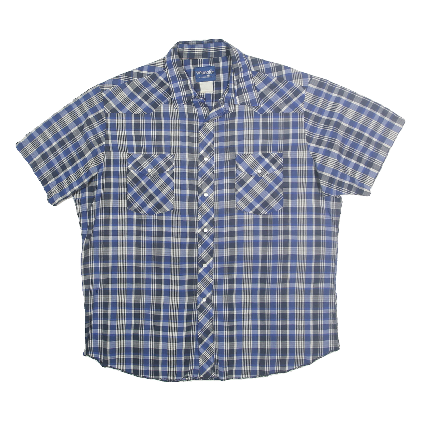 WRANGLER Mens Blue & White Checked Shirt XL Western Casual Cotton Blend Refurbished - N/A refurbished available on Cerqular
