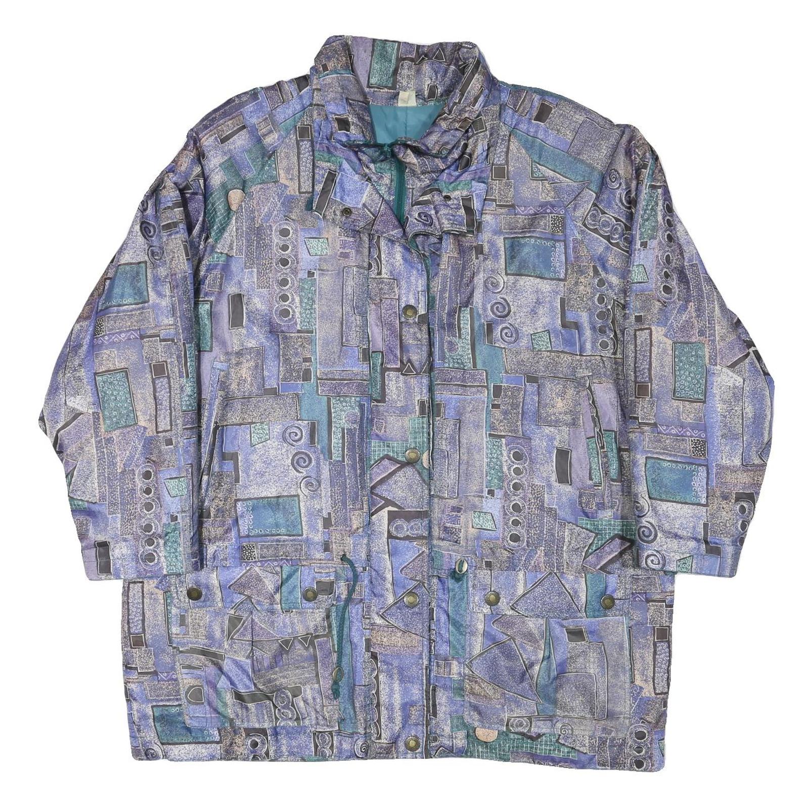 Womens Blue Button Polyester Blend Geometric Pattern Jacket XL Stylish Casual Refurbished - N/A refurbished available on Cerqular
