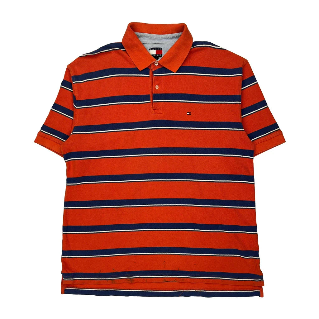 Tommy Hilfiger Striped Polo Shirt - XL Orange Cotton Refurbished - Thrifted (note: this is a term often used to describe second- refurbished available on Cerqular