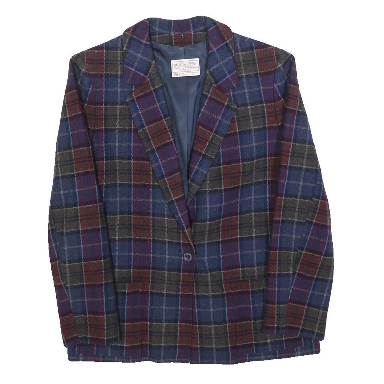 PENDLETON Womens Blue & Burgundy Check Wool Blazer Jacket S Woven Button Refurbished - N/A refurbished available on Cerqular