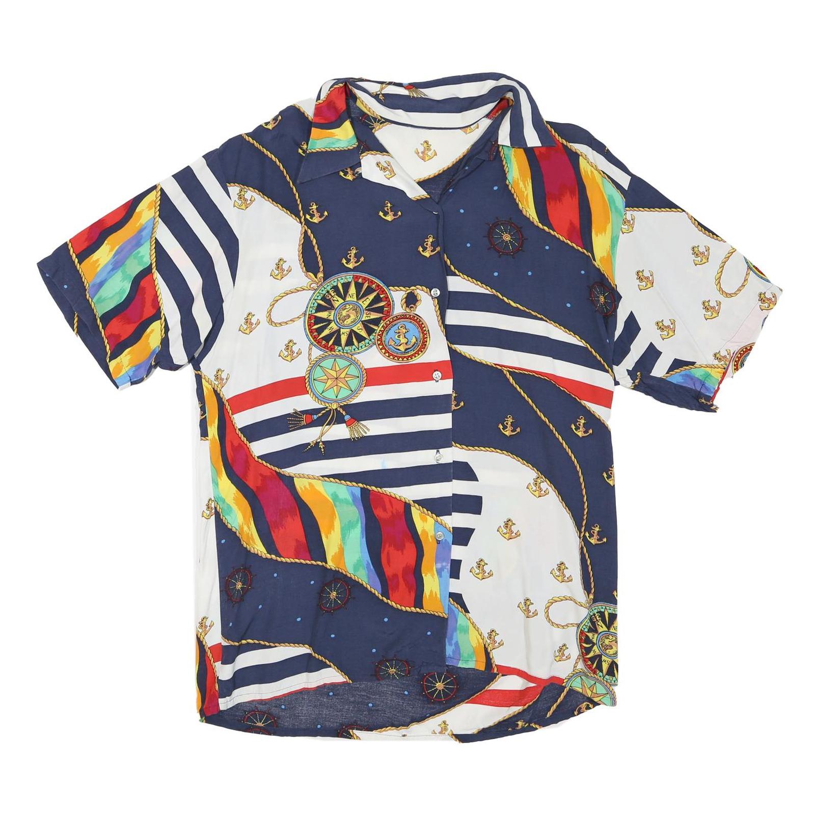 Buy Womens Blue & White Nautical Print Short Sleeve Shirt L Cotton Blend Summer Refurbished - $19.49 Womens Blue & White Nautical Print Short Sleeve Shirt L Cotton Blend Summer Refurbished - N/A refurbished available on Cerqular