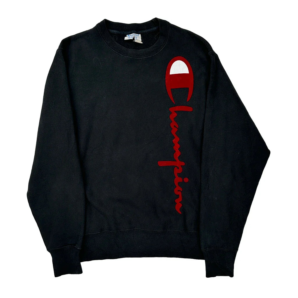 Reverse Weave Champion Spellout Sweatshirt - Large Black Cotton Refurbished - Thrifted (note: this is a term often used to describe second- refurbished available on Cerqular