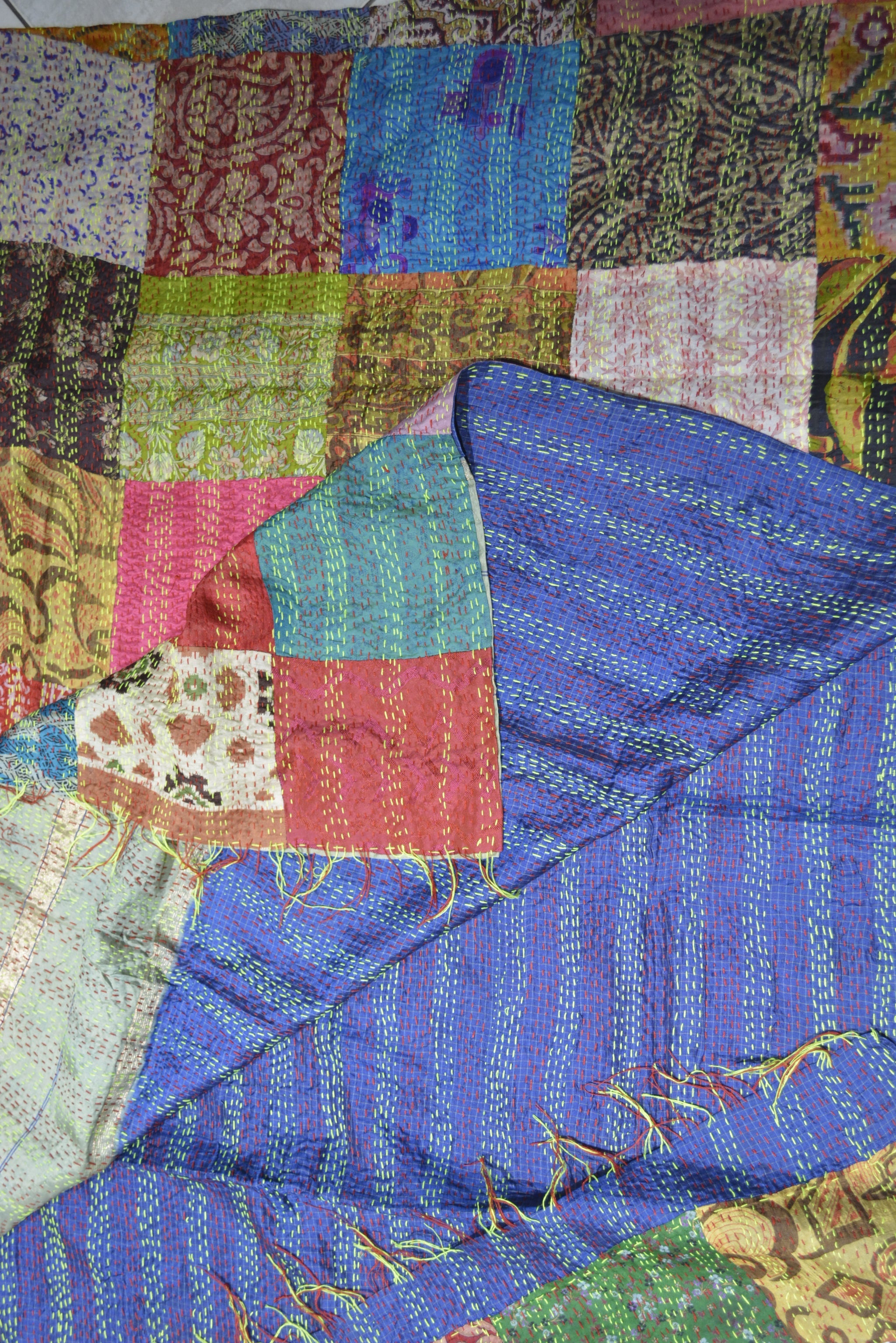 Buy Hand Stitched Kantha Silk Vintage throw | Size: Shanti Refurbished - $165.00 Hand Stitched Kantha Silk Vintage throw | Size: Shanti Refurbished - N/A refurbished available on Cerqular