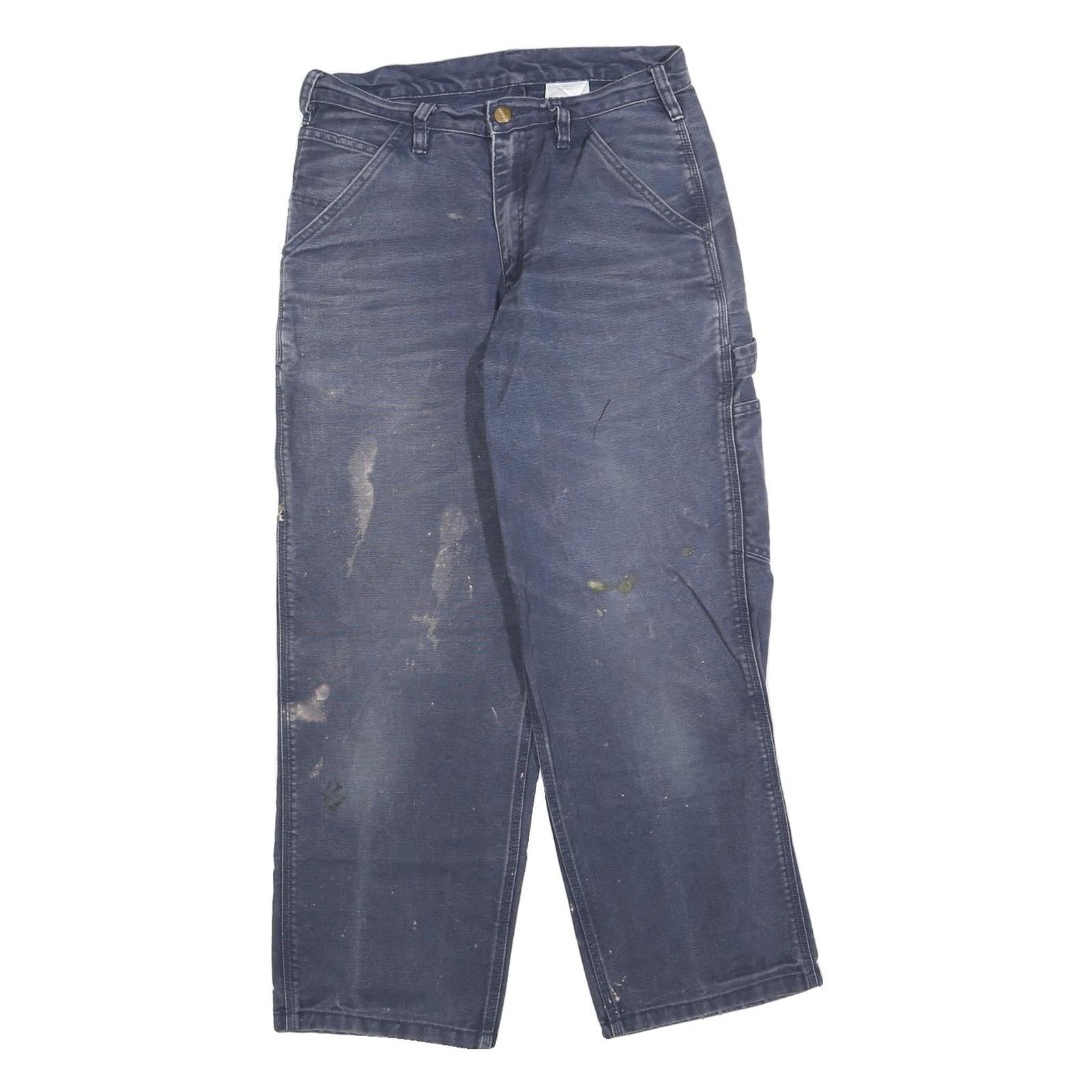 CARHARTT Mens Cotton Blend Blue Regular Straight Trousers W31 L27 Workwear Refurbished - N/A refurbished available on Cerqular