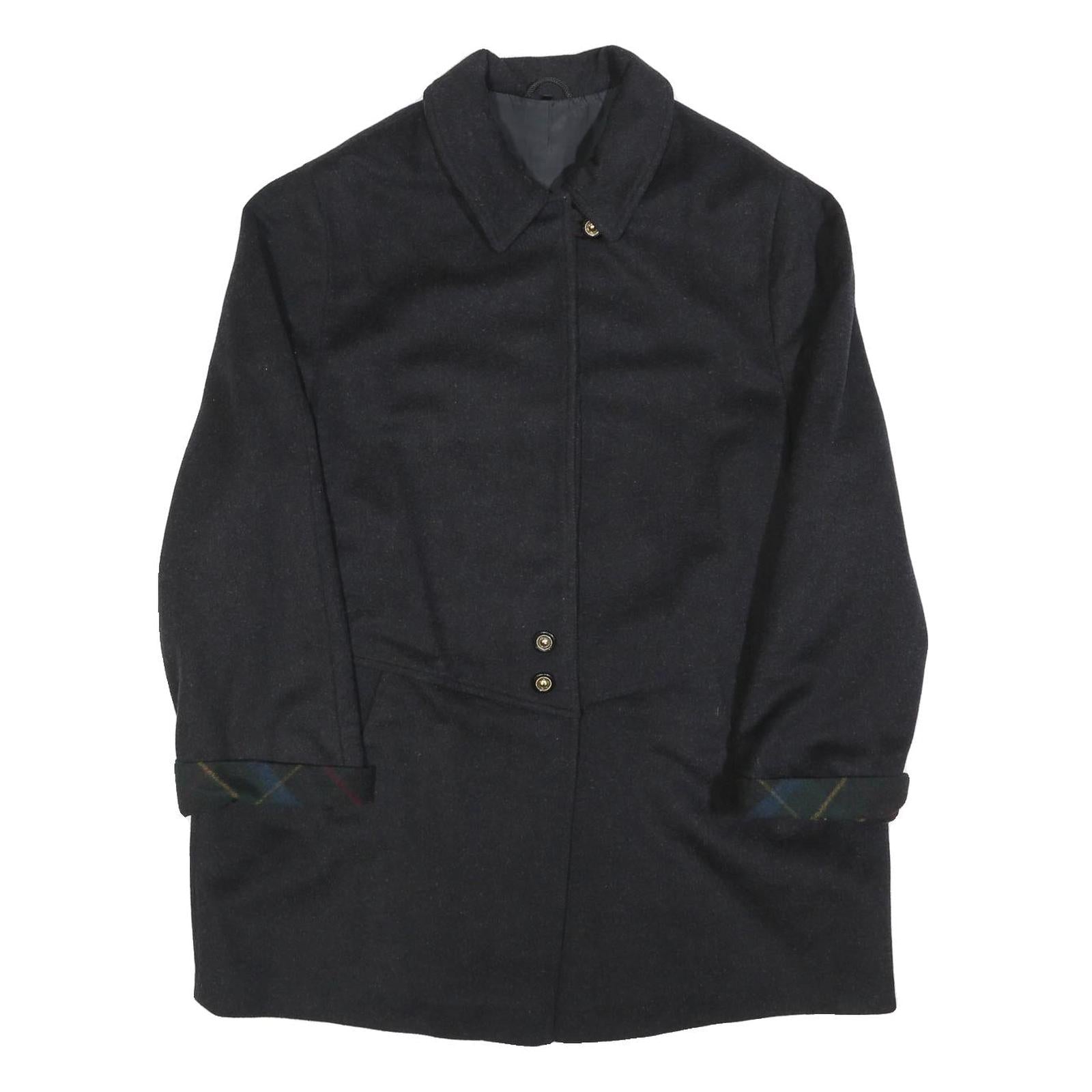 Womens Black Wool Blend Button Jacket L Plain Classic Button Closure Refurbished - N/A refurbished available on Cerqular