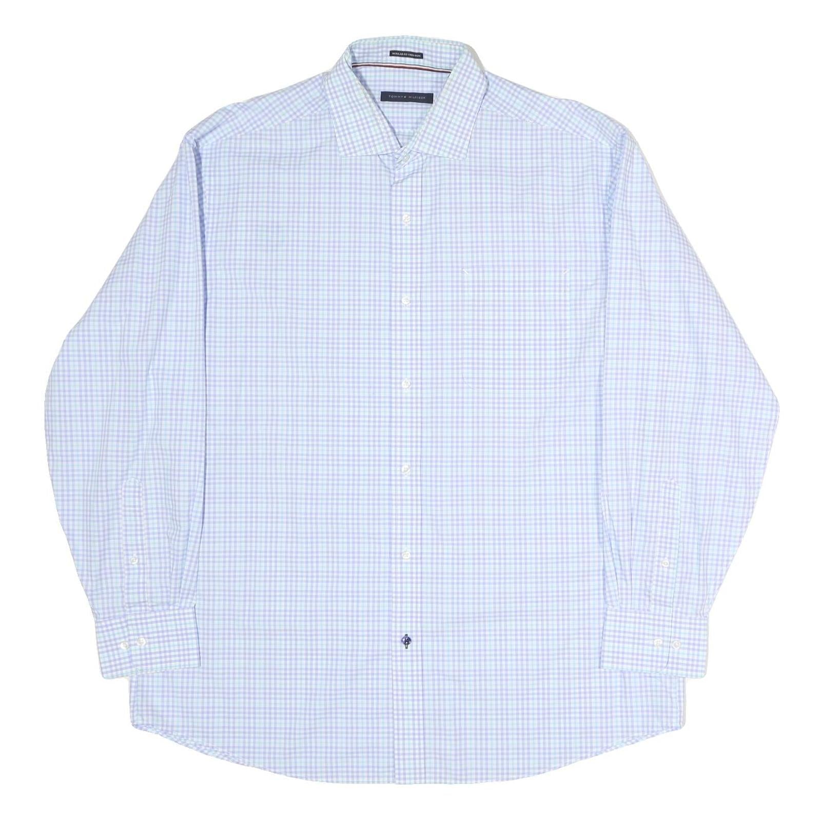 TOMMY HILFIGER Mens Blue & White Check Shirt XL Classic Cotton Long Sleeve Refurbished - N/A refurbished available on Cerqular