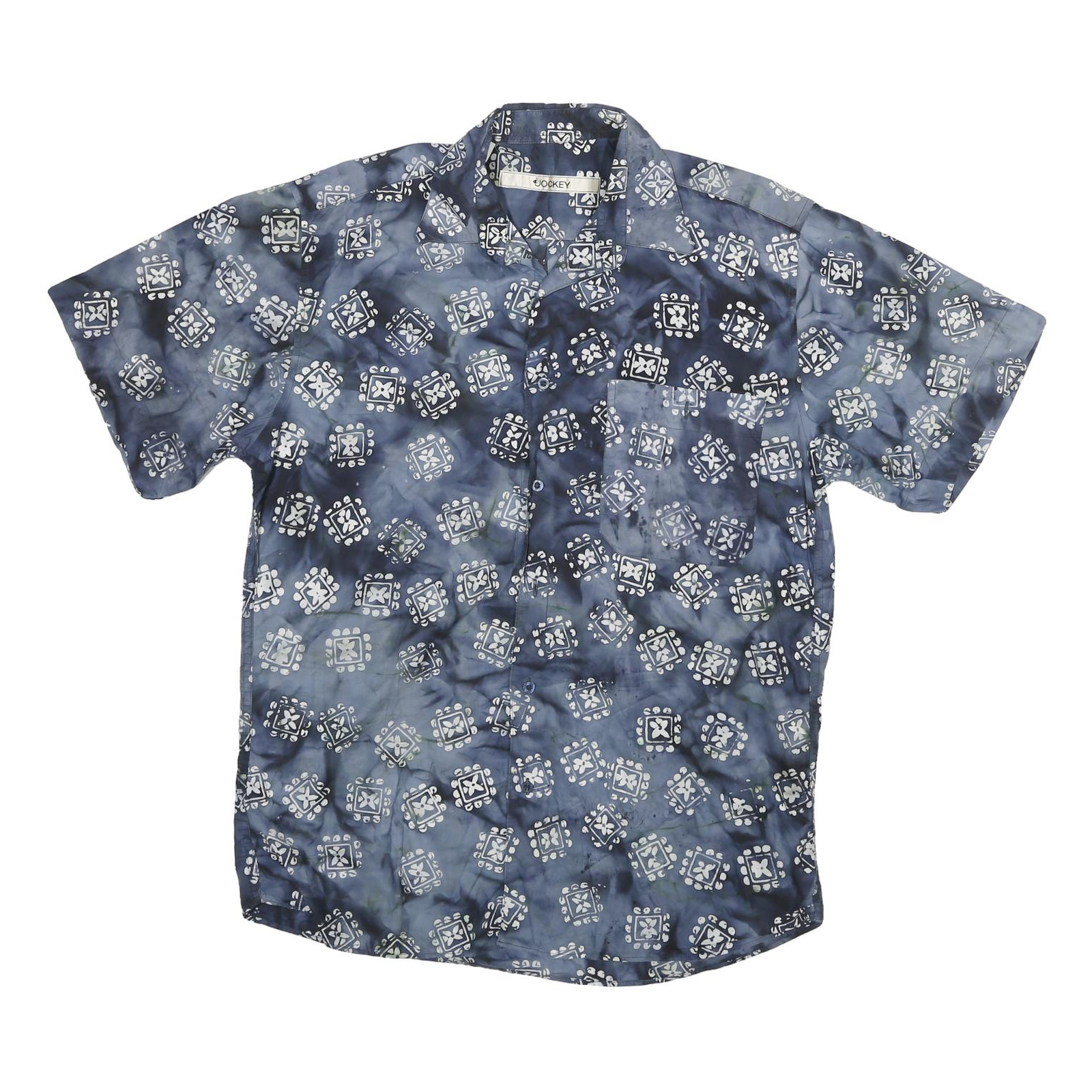 JOCKEY Mens Blue Pattern Geometric Cotton Short Sleeve Shirt L Casual Summer Refurbished - N/A refurbished available on Cerqular