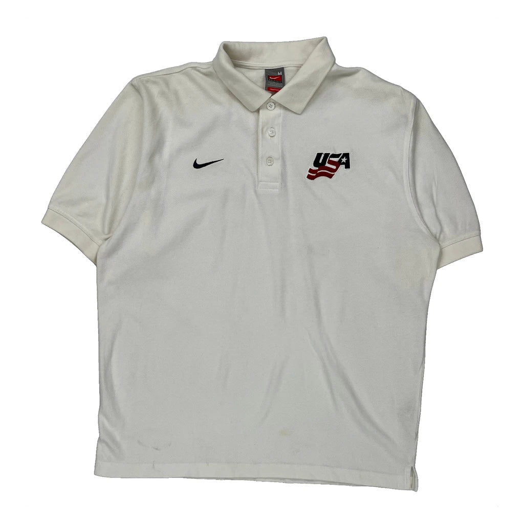 Nike Polo Shirt - Medium White Cotton Refurbished - Thrifted (note: this is a term often used to describe second- refurbished available on Cerqular