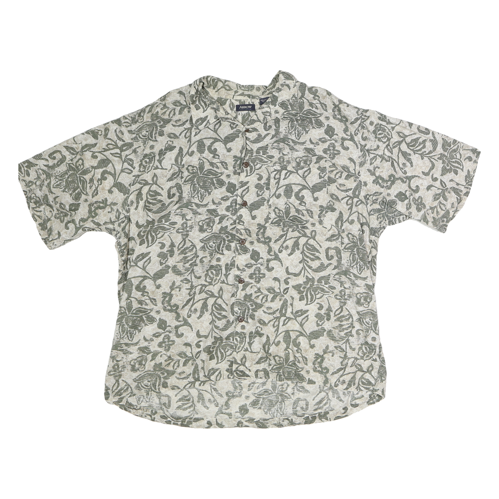 ARROW Mens Cream & Green Floral Pattern Short Sleeve Shirt XL Cotton Blend Refurbished - N/A refurbished available on Cerqular