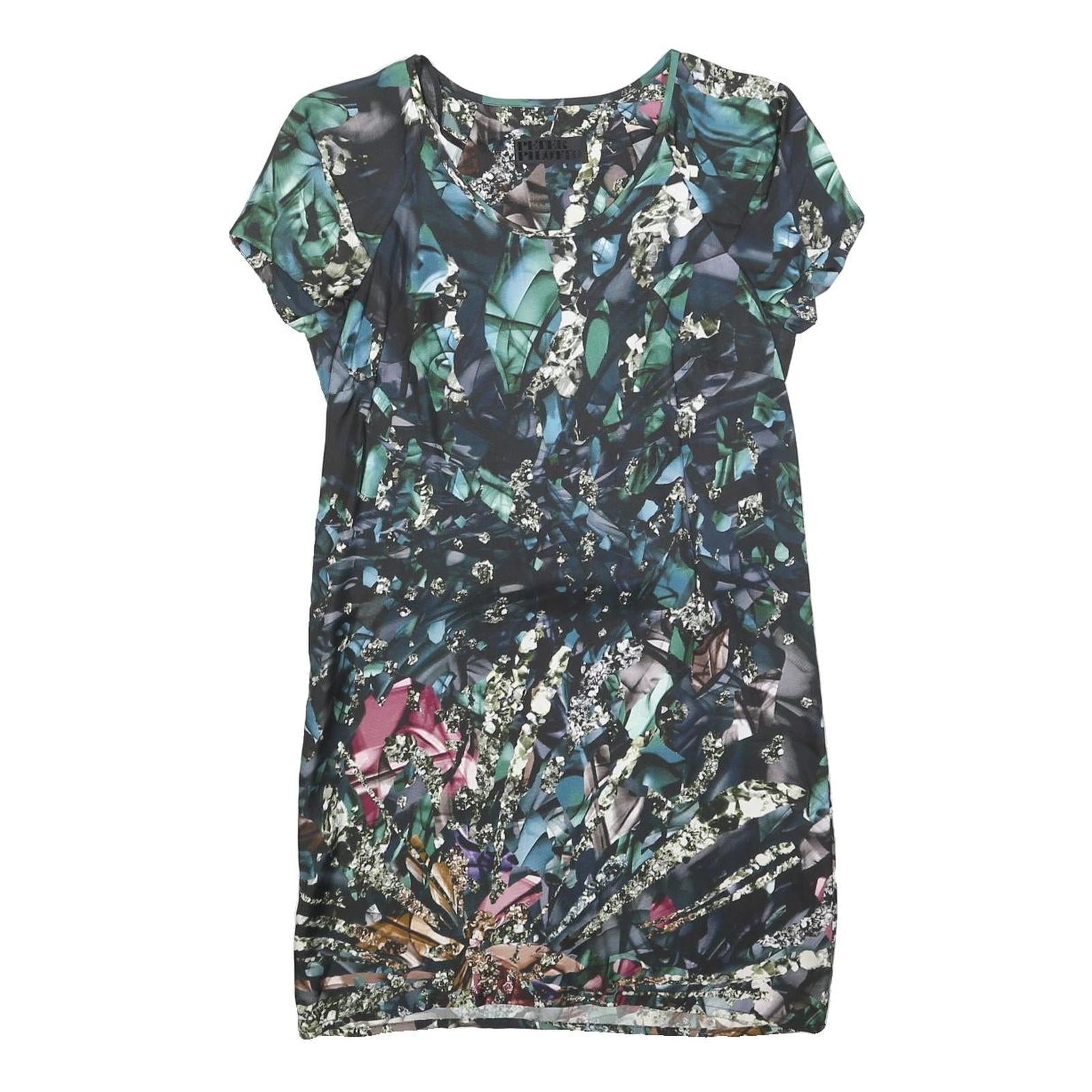 PETER PILOTTO Womens Blue & Green Floral Silk Mini Dress UK 8 Short Sleeve Scoop Refurbished - N/A refurbished available on Cerqular