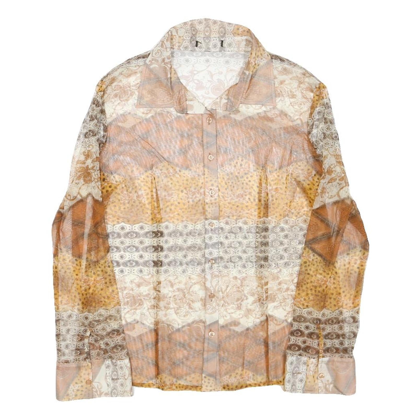 Womens Beige Printed Shirt Long Sleeve Collared XL Stylish Polyester Blend Top Refurbished - N/A refurbished available on Cerqular