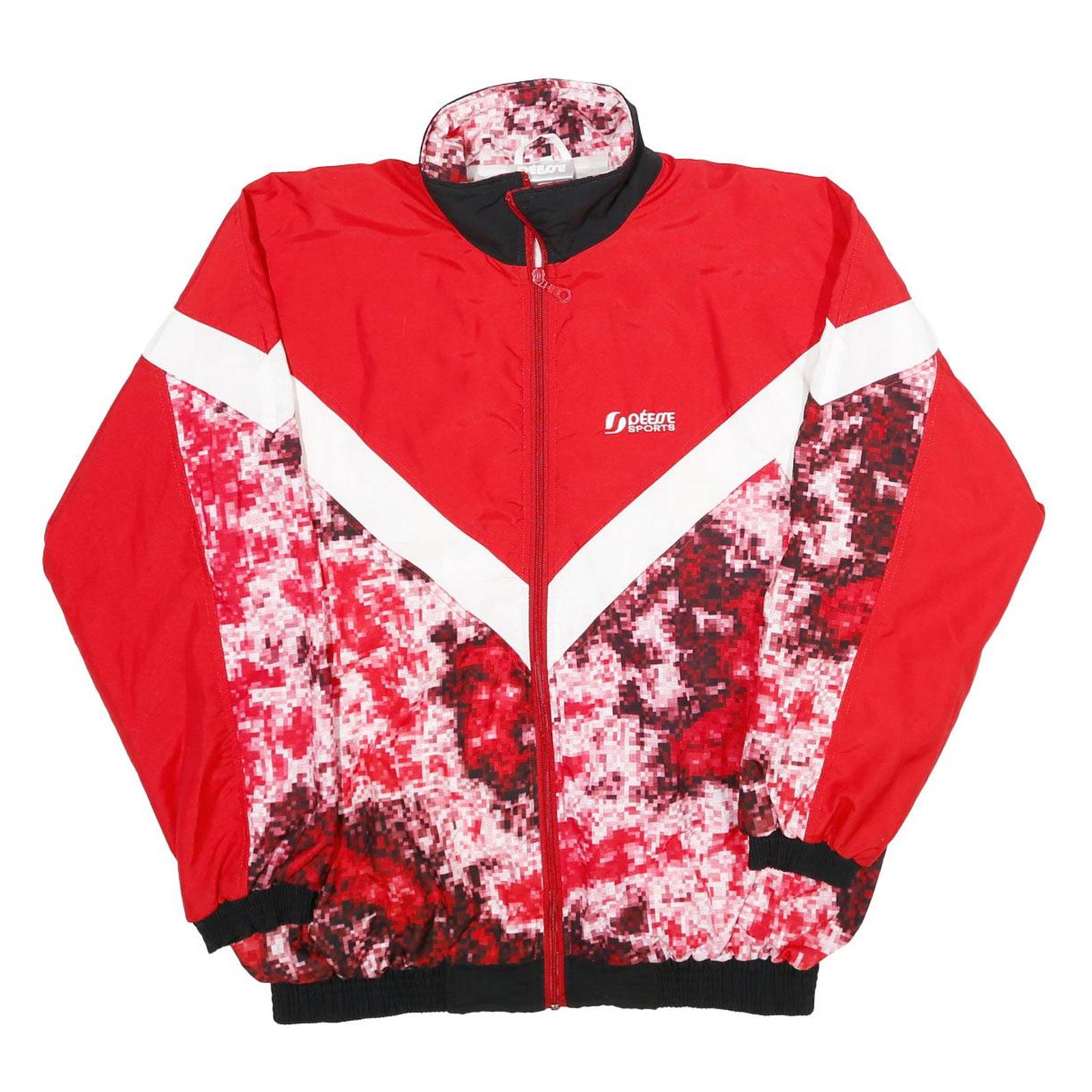 DESSE SPORTS Mens Red & White Sports Nylon Jacket M Zip Retro Pixel Pattern Refurbished - N/A refurbished available on Cerqular