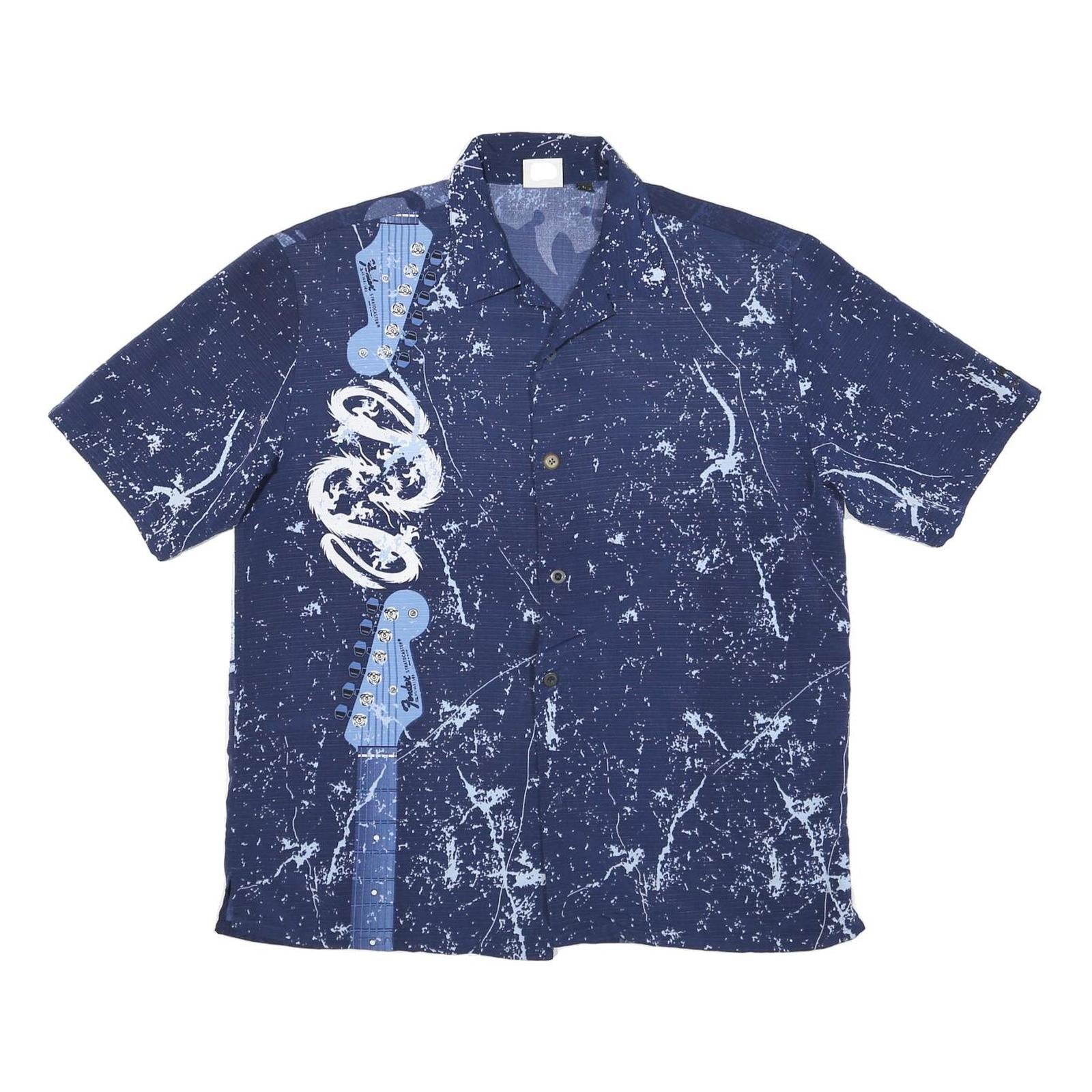 HARD ROCK CAFE Mens Blue & Light Blue Guitar Print Shirt L Polyester Blend Refurbished - N/A refurbished available on Cerqular