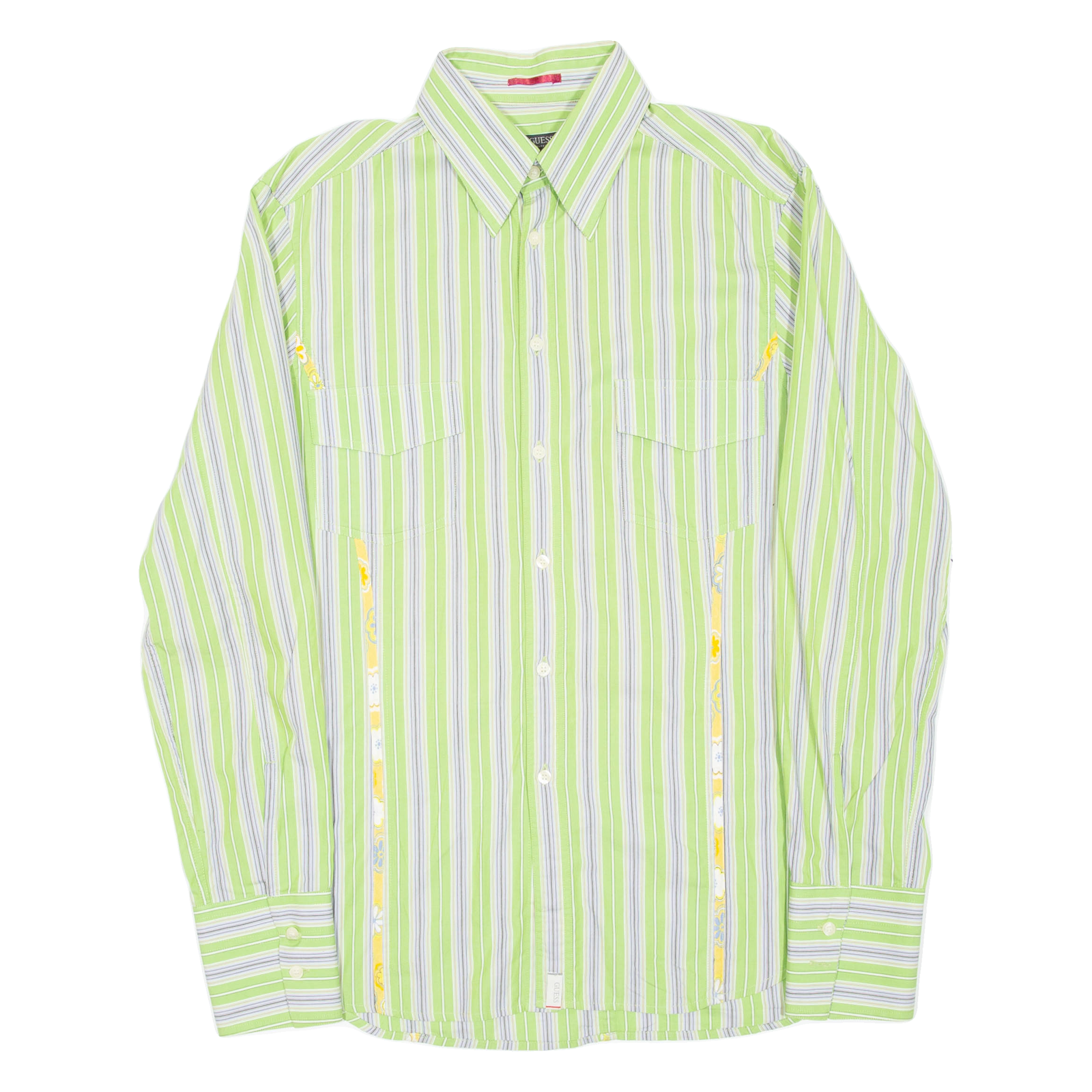 GUESS Mens Shirt Green Striped Long Sleeve XL Refurbished - N/A refurbished available on Cerqular