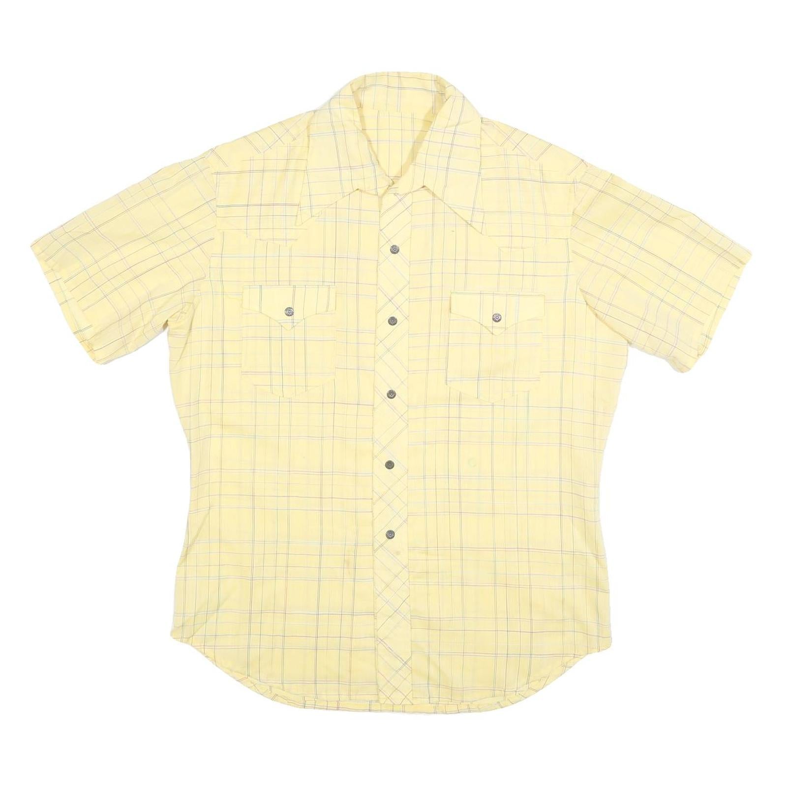 Mens Yellow Checked Cotton Blend Short Sleeve Shirt L Casual Summer Wear Refurbished - N/A refurbished available on Cerqular