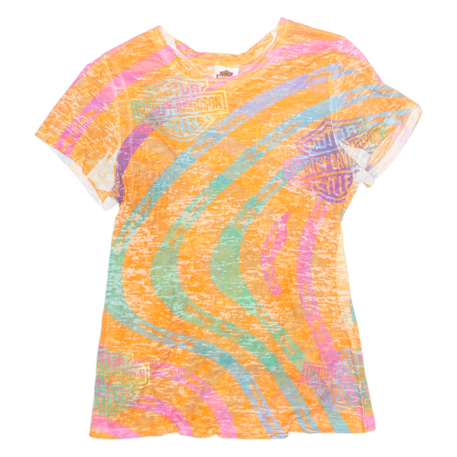 HARLEY DAVIDSON Womens Printed Top Orange Striped XL Refurbished - N/A refurbished available on Cerqular