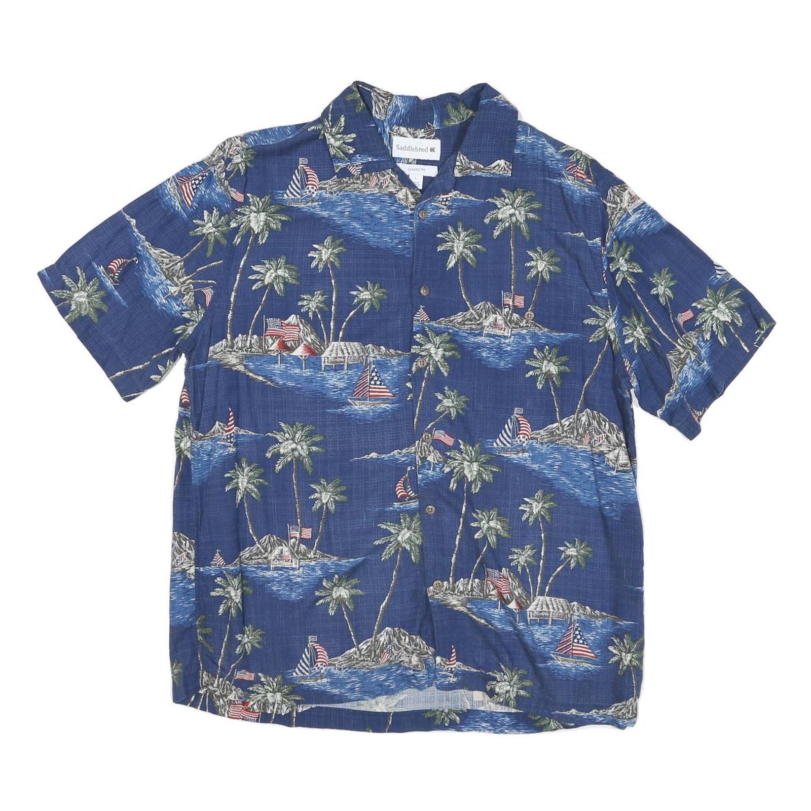 SADLEBREAD Mens Blue Island Print Rayon Shirt L Summer Casual Vacation Refurbished - N/A refurbished available on Cerqular