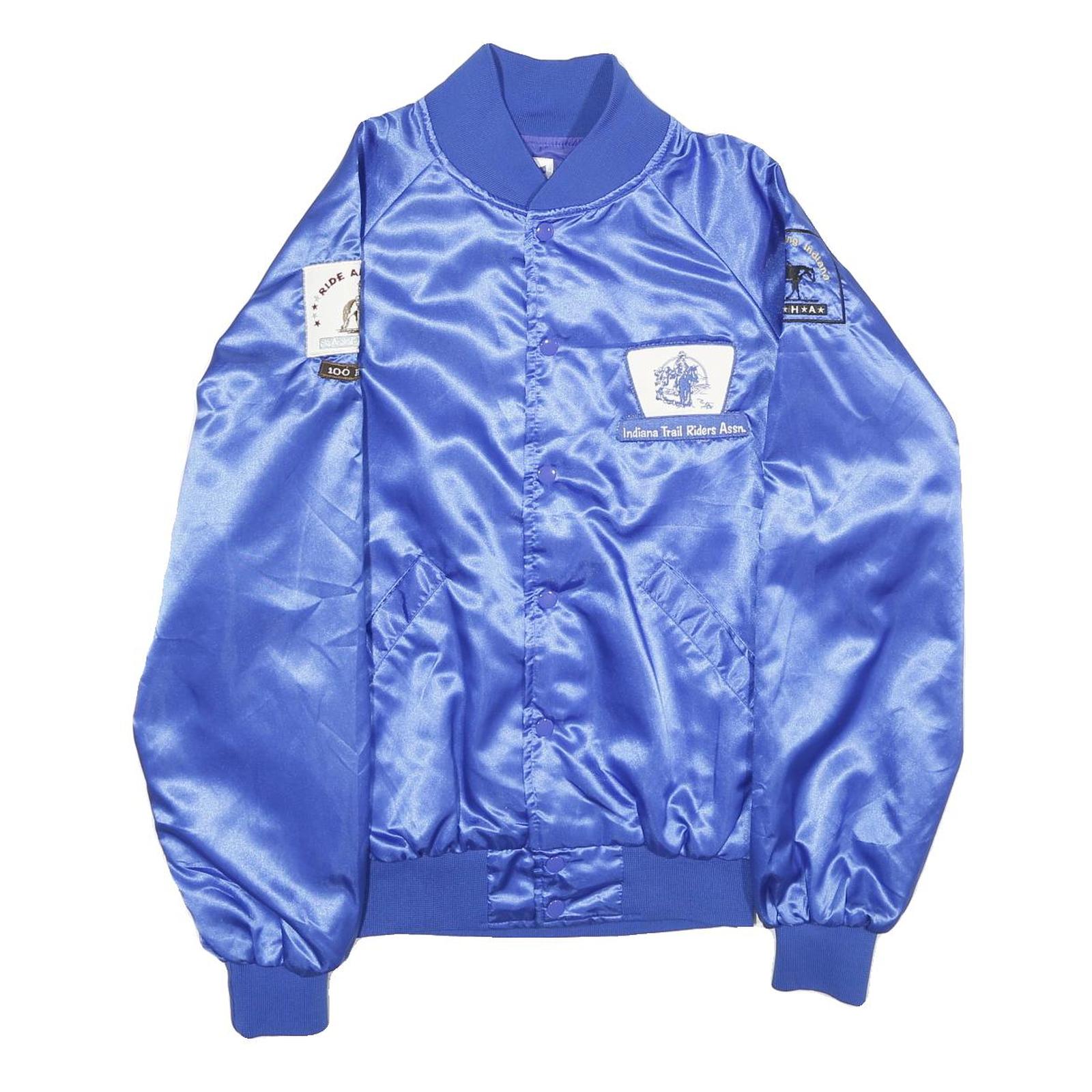 CLUB 21 Mens Blue Satin Button Jacket M Indiana Trail Riders Assn Badges Refurbished - N/A refurbished available on Cerqular