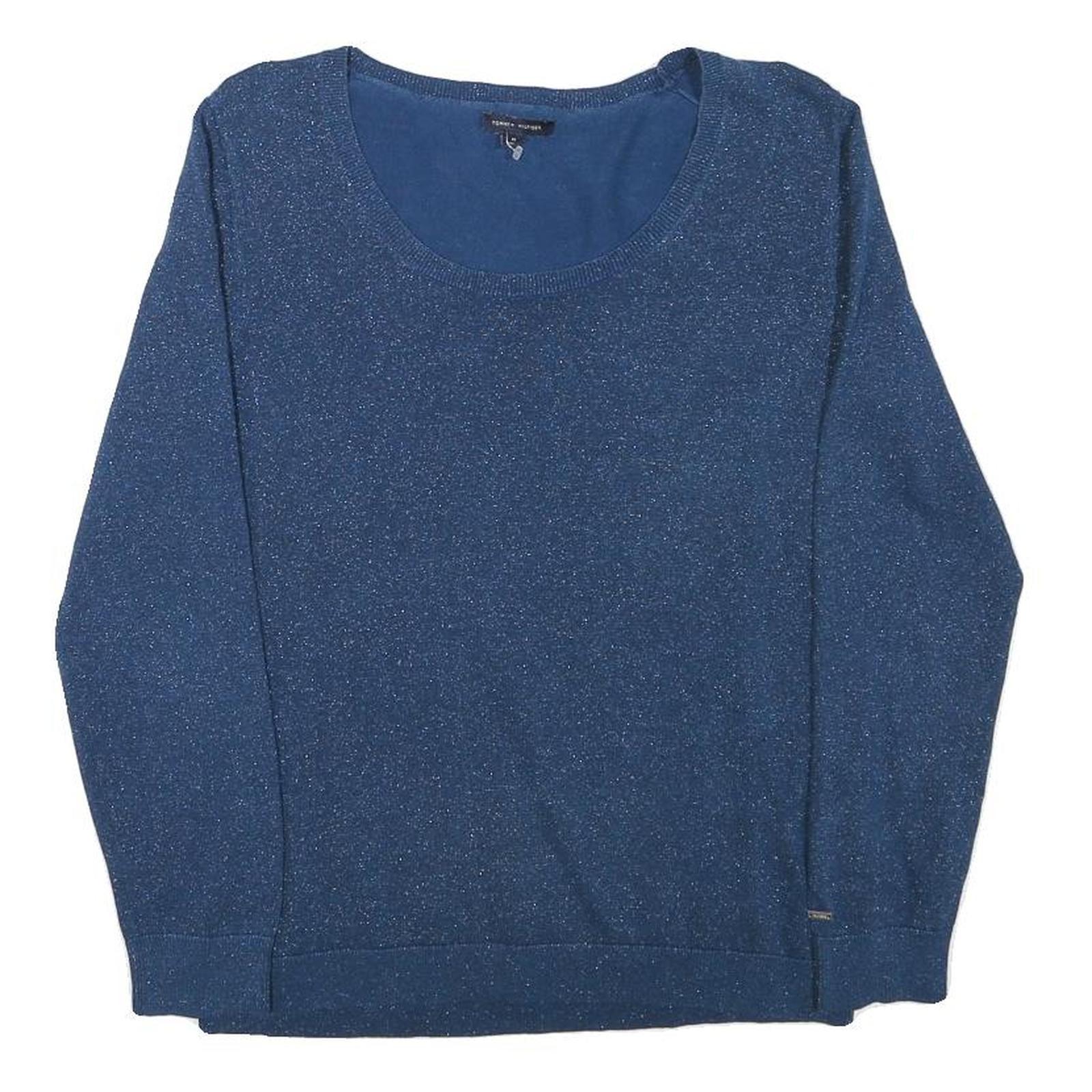 TOMMY HILFIGER Womens Blue Plain Crew Neck Basic Knit Jumper M Cotton Blend Refurbished - N/A refurbished available on Cerqular