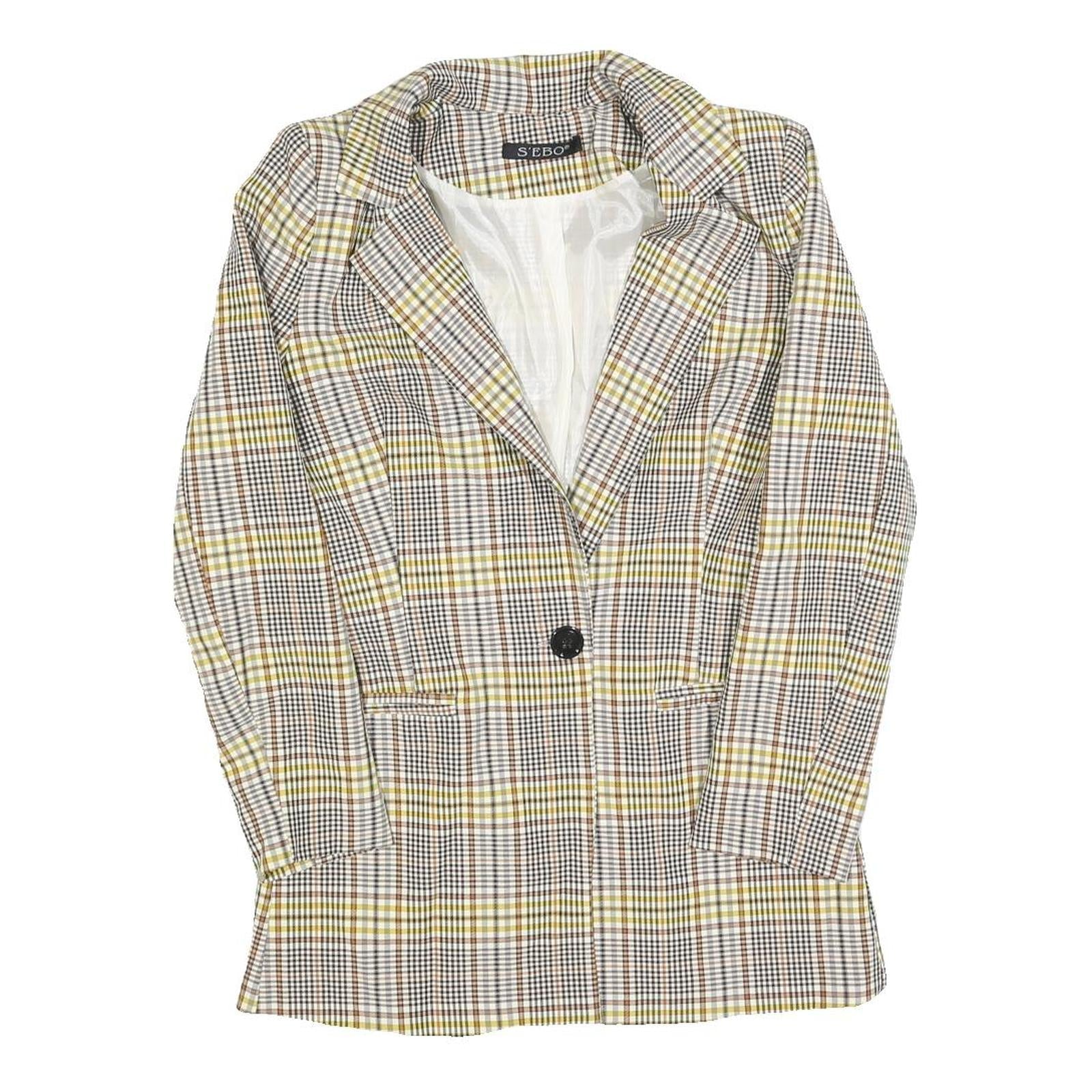 SEBO Womens Beige Yellow Check Jacket S Polyester Blend Button Classic Fit Refurbished - N/A refurbished available on Cerqular