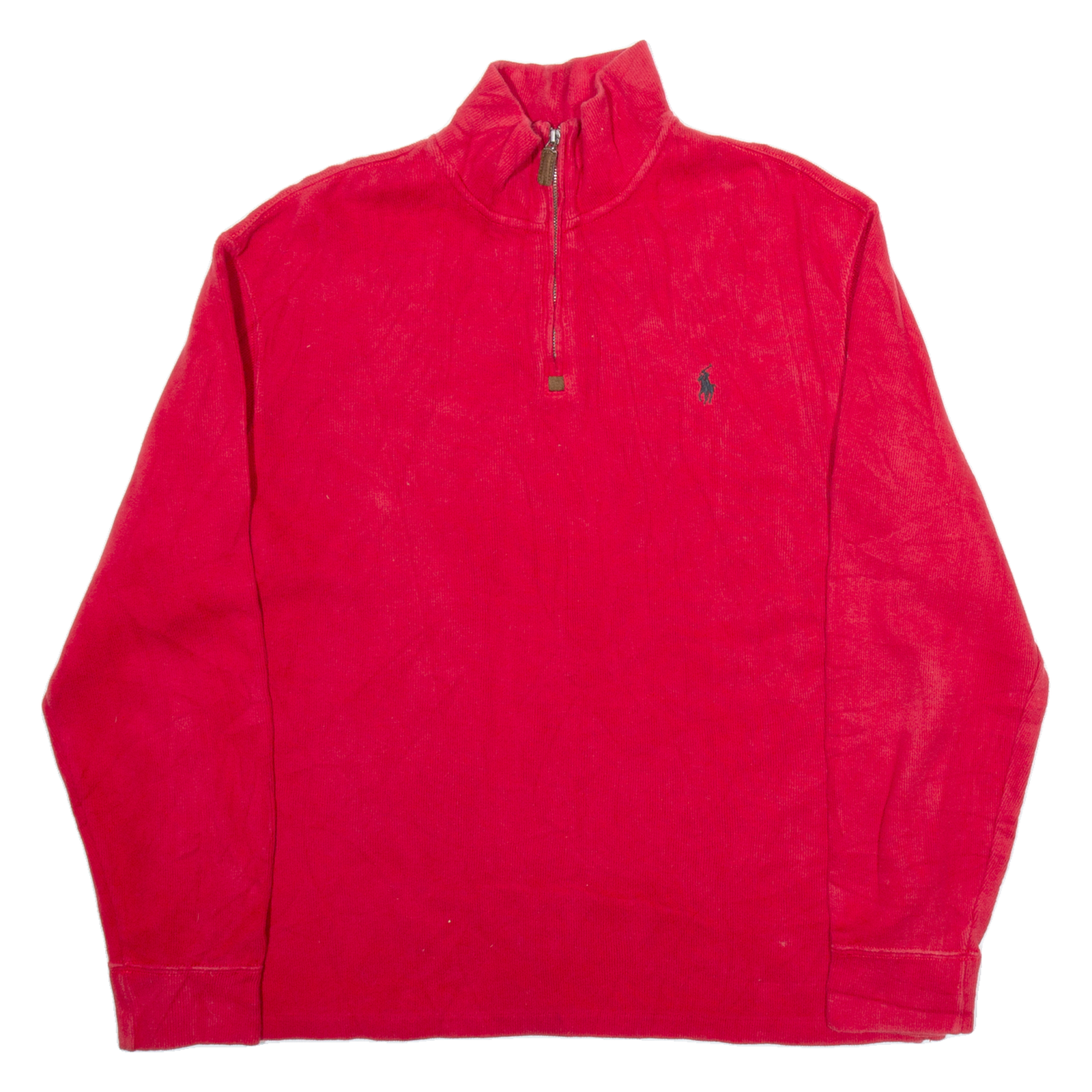 POLO RALPH LAUREN Mens Jumper Red 1/4 Zip Tight Knit L Refurbished - N/A refurbished available on Cerqular