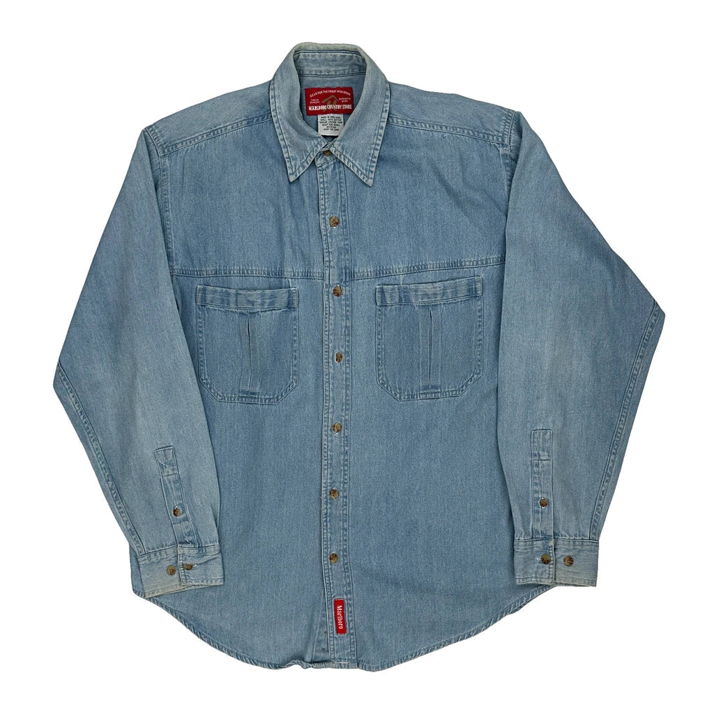 Buy Marlboro Denim Shirt - Small Blue Cotton Refurbished - $46.89 Marlboro Denim Shirt - Small Blue Cotton Refurbished - Thrifted (note: this is a term often used to describe second- refurbished available on Cerqular