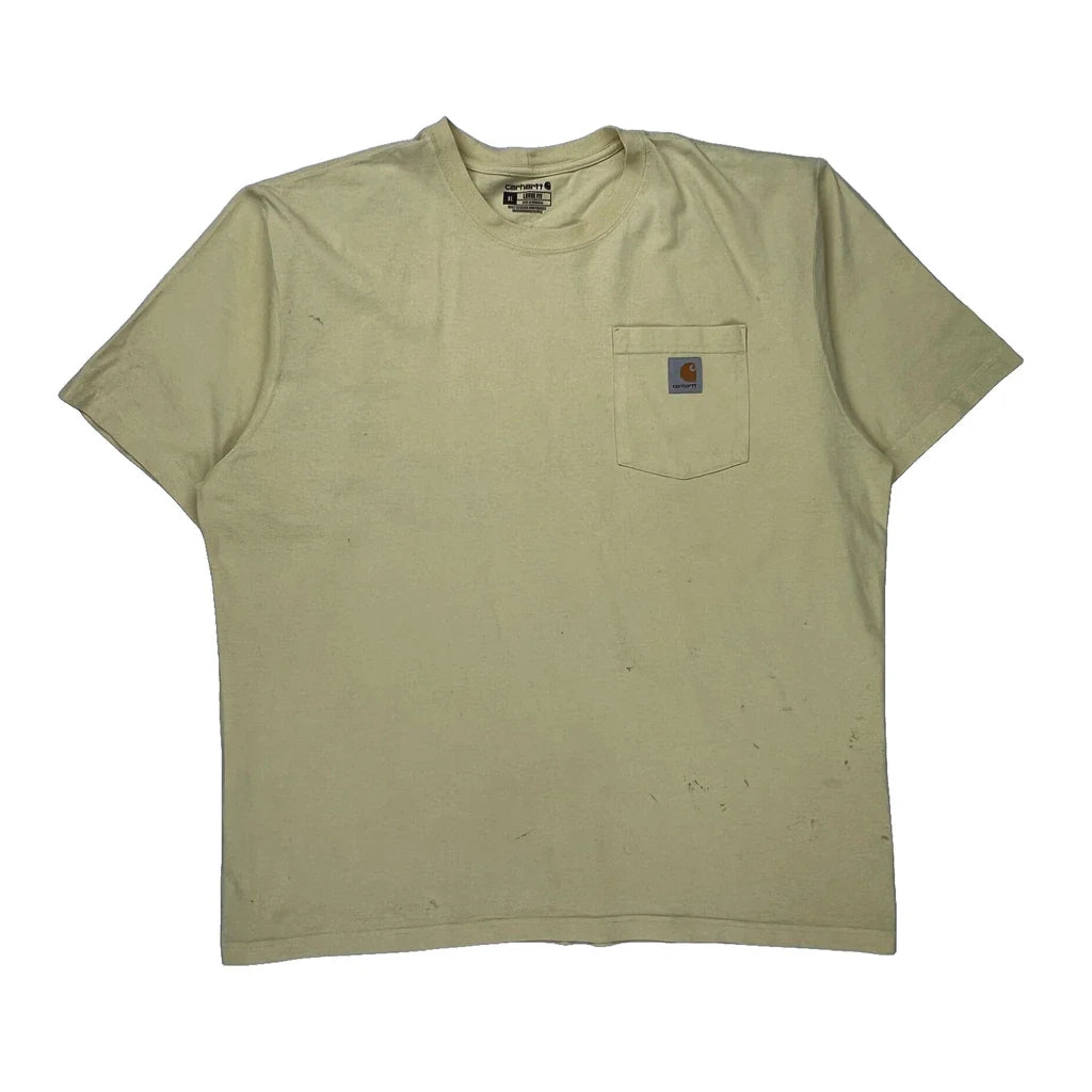 Carhartt T-Shirt - XL Yellow Cotton Refurbished - Thrifted (note: this is a term often used to describe second- refurbished available on Cerqular