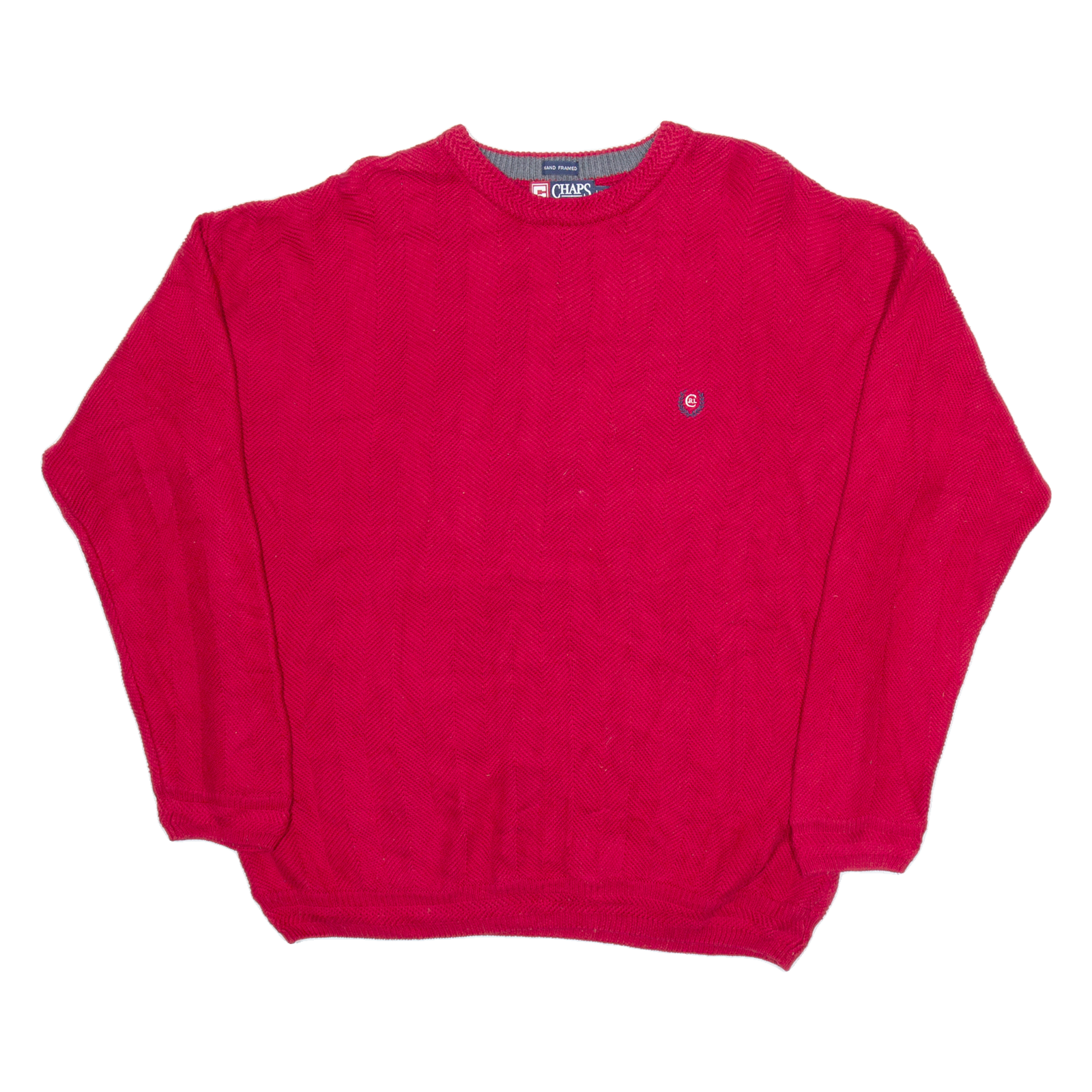 CHAPS RALPH LAUREN Mens Jumper Red Herringbone Tight Knit L Refurbished - N/A refurbished available on Cerqular