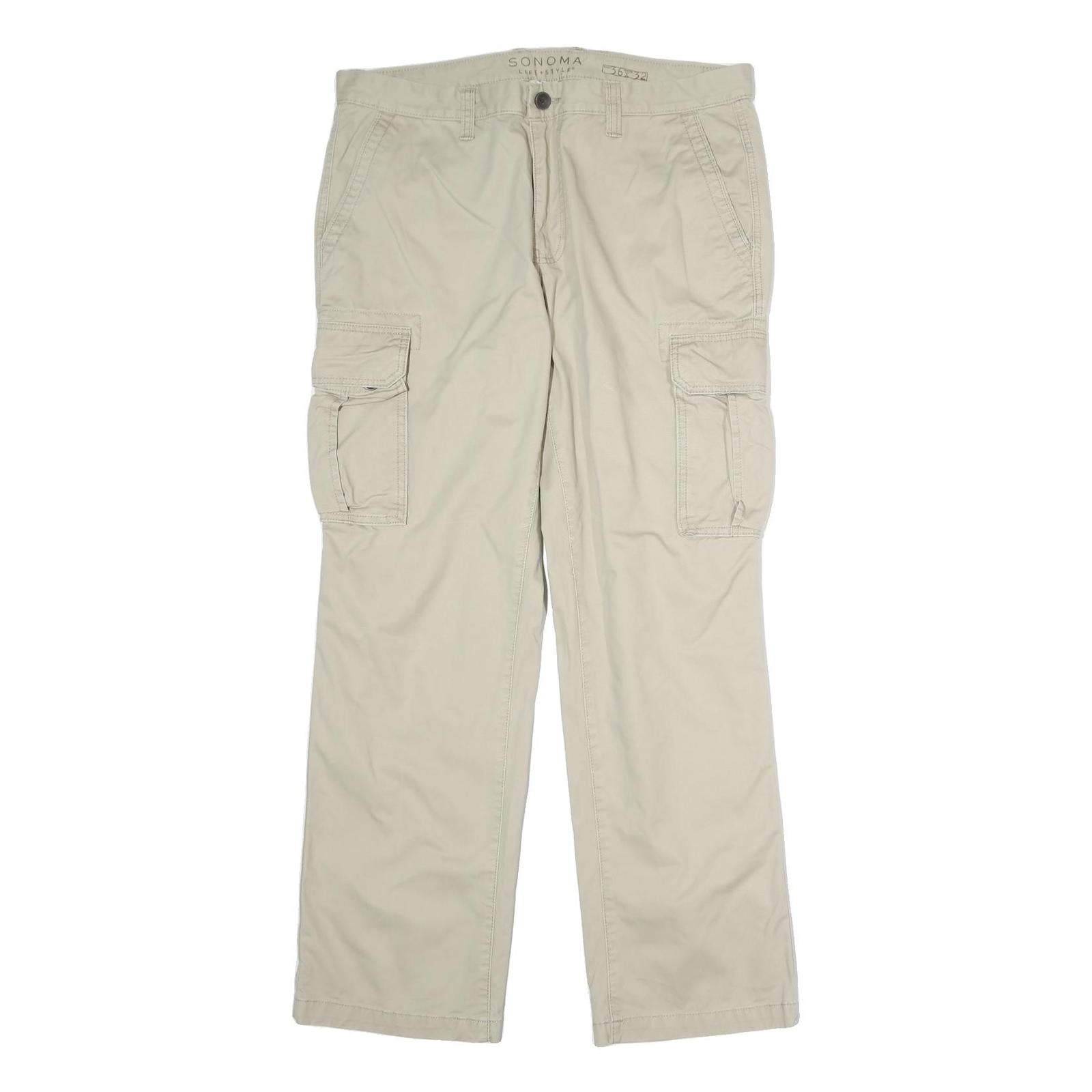 SONOMA Mens Beige Cotton Regular Cargo Trousers W36 L32 Casual Comfort Zip Refurbished - N/A refurbished available on Cerqular