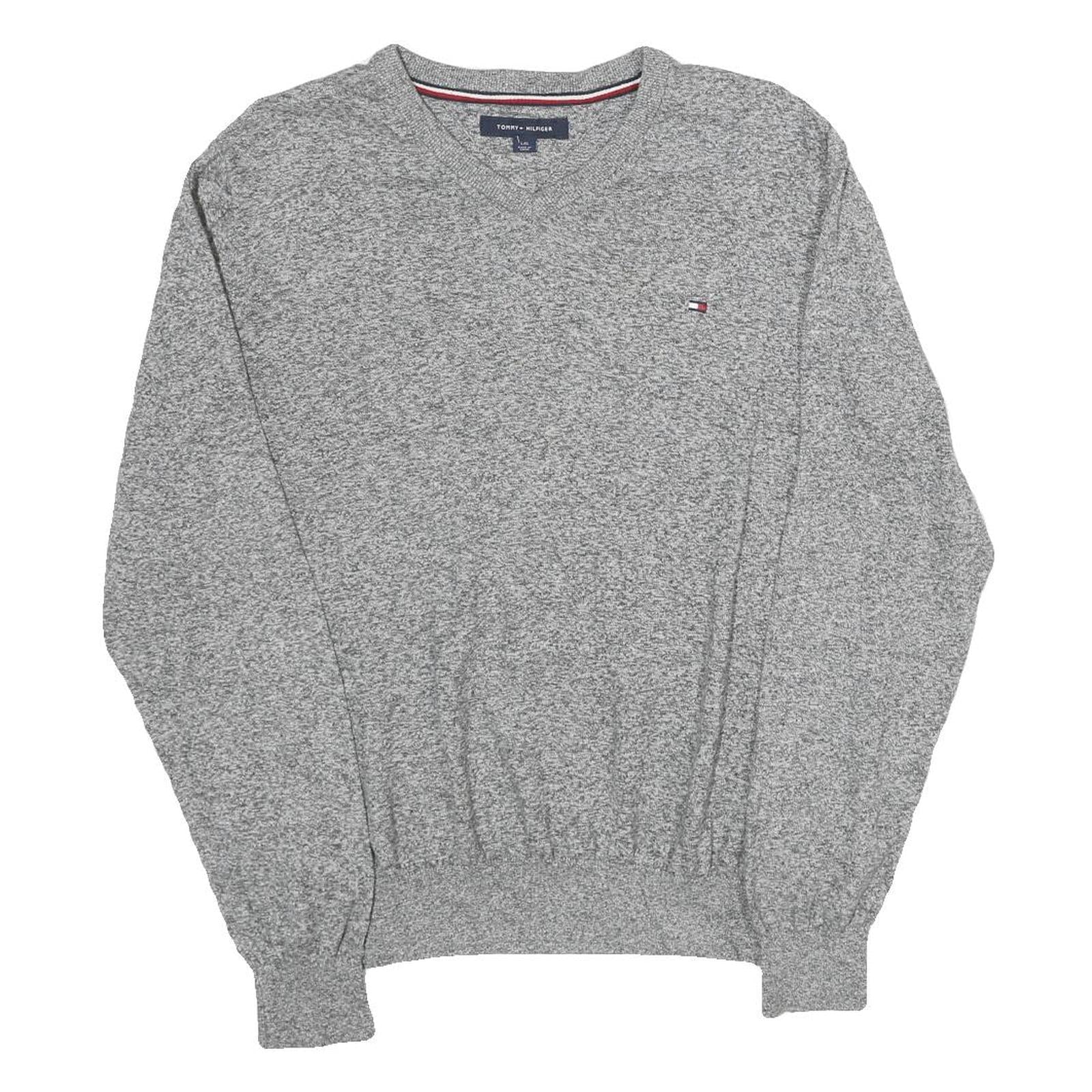 TOMMY HILFIGER Mens Grey Plain Cotton V-Neck Basic Knit Jumper L Classic Style Refurbished - N/A refurbished available on Cerqular