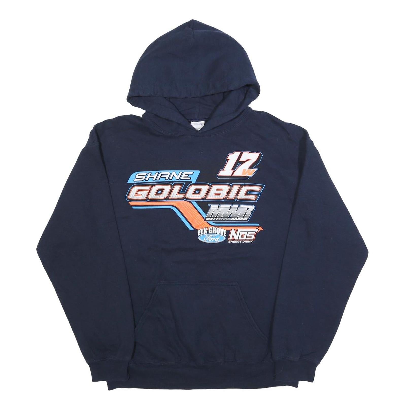 GILDAN Mens Navy Blue Shane Golobic Racing Hoodie M Cotton Blend Refurbished - N/A refurbished available on Cerqular