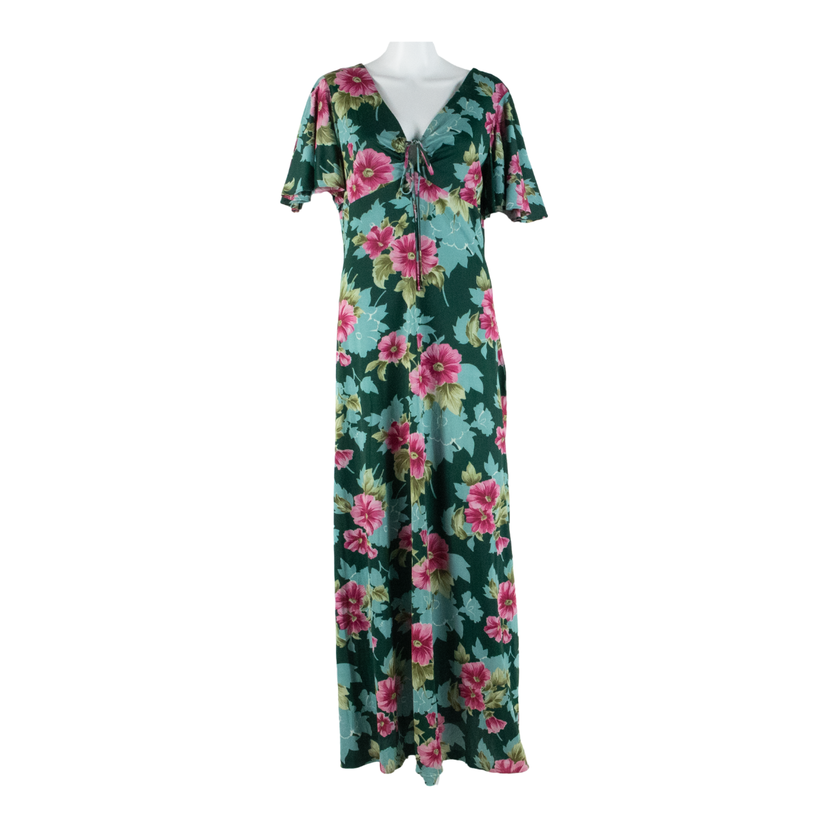 Womens Maxi Dress Green Floral Short Sleeve Long M Refurbished - N/A refurbished available on Cerqular