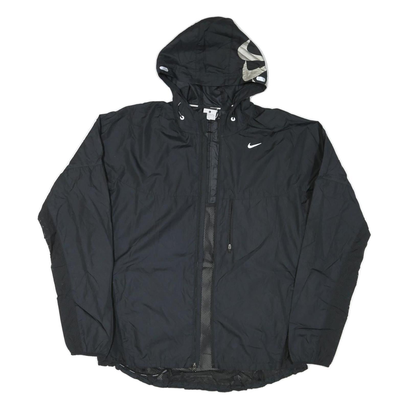 NIKE Womens Black Hooded Nylon Jacket L Plain Sports Logo Lightweight Activewear Refurbished - N/A refurbished available on Cerqular